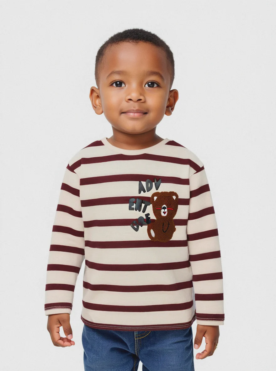 T shirt rigata con orsetto - Righe