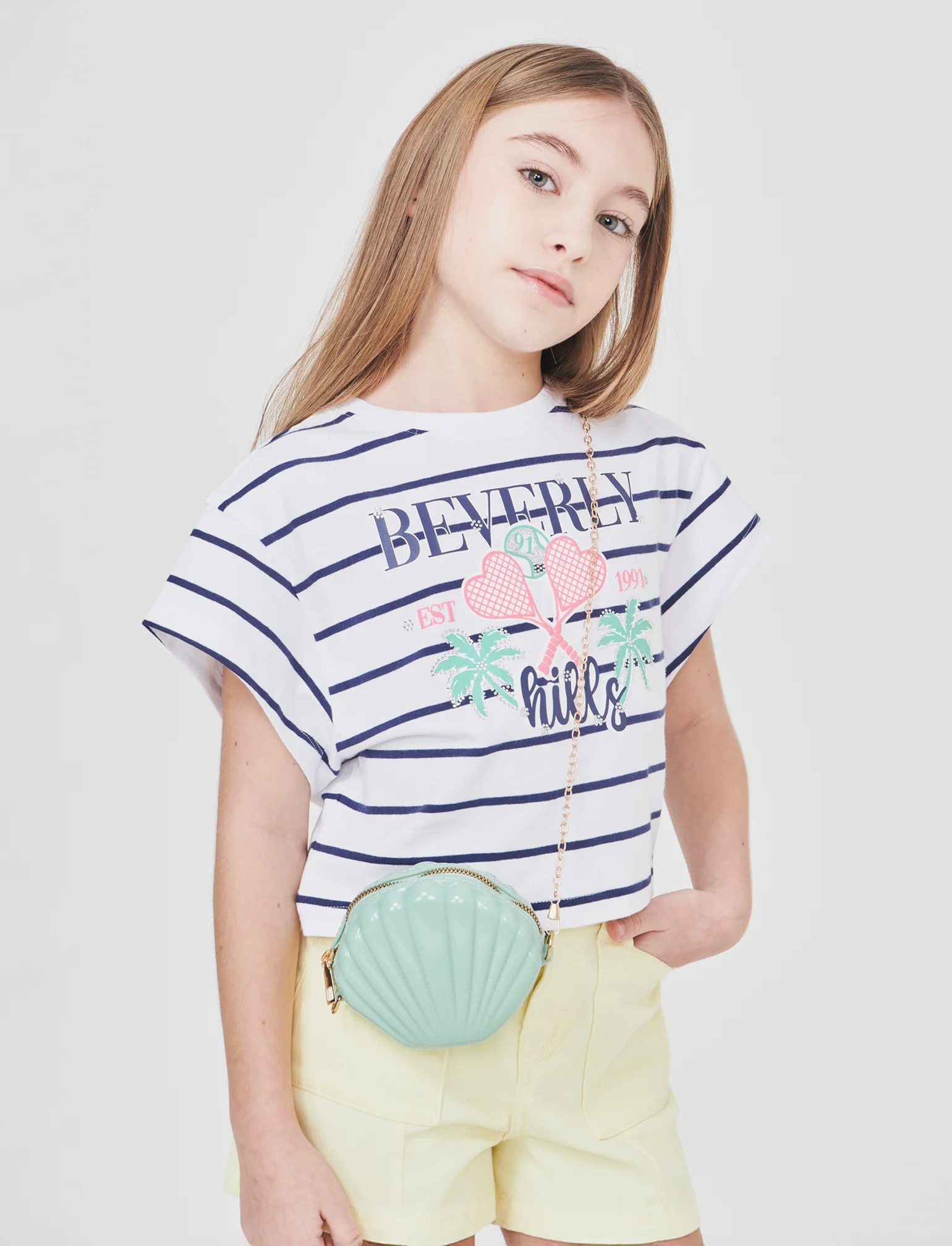 T-shirt rigata cropped per bambina - Righe - Image 2