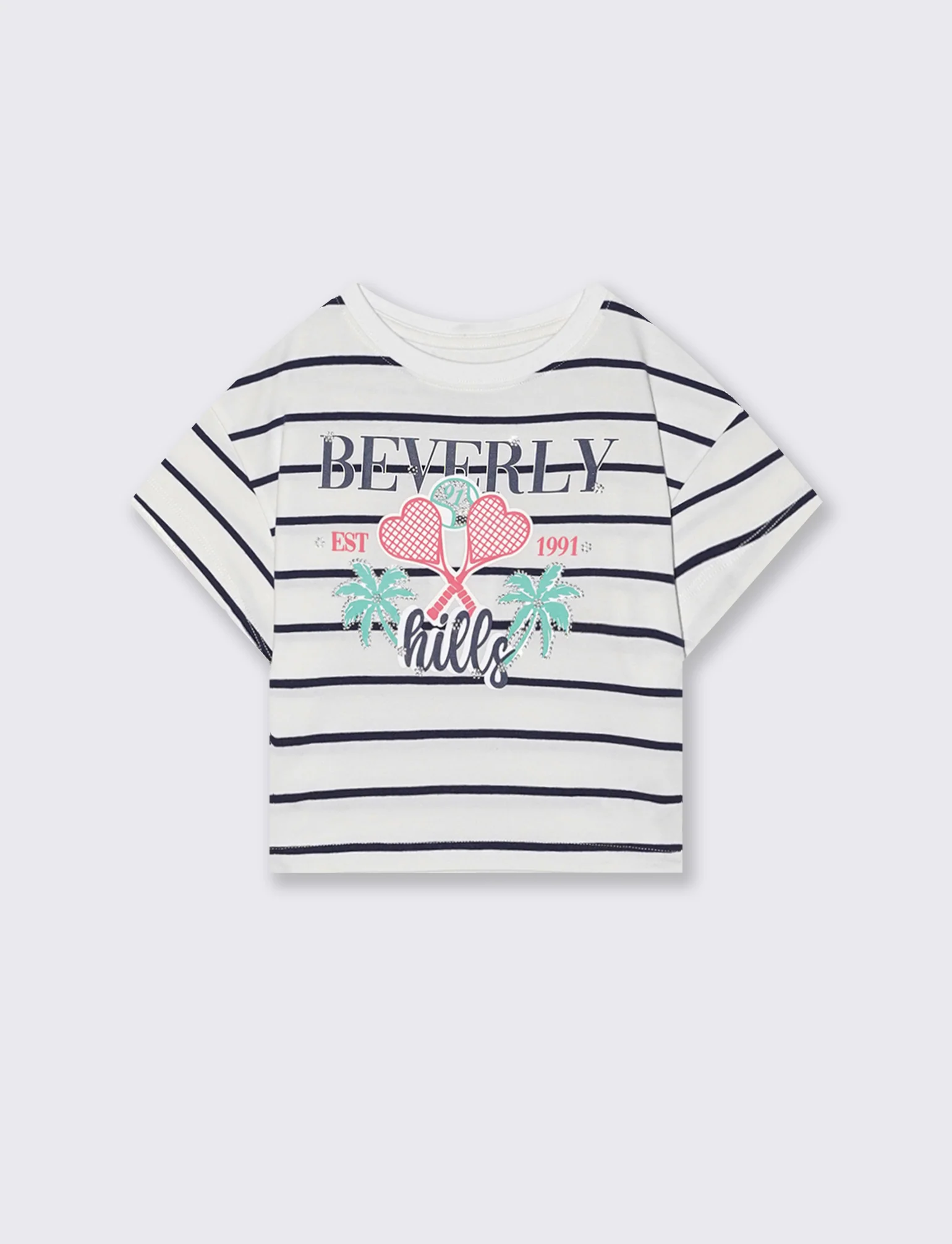 T-shirt rigata cropped per bambina - Righe - Image 4