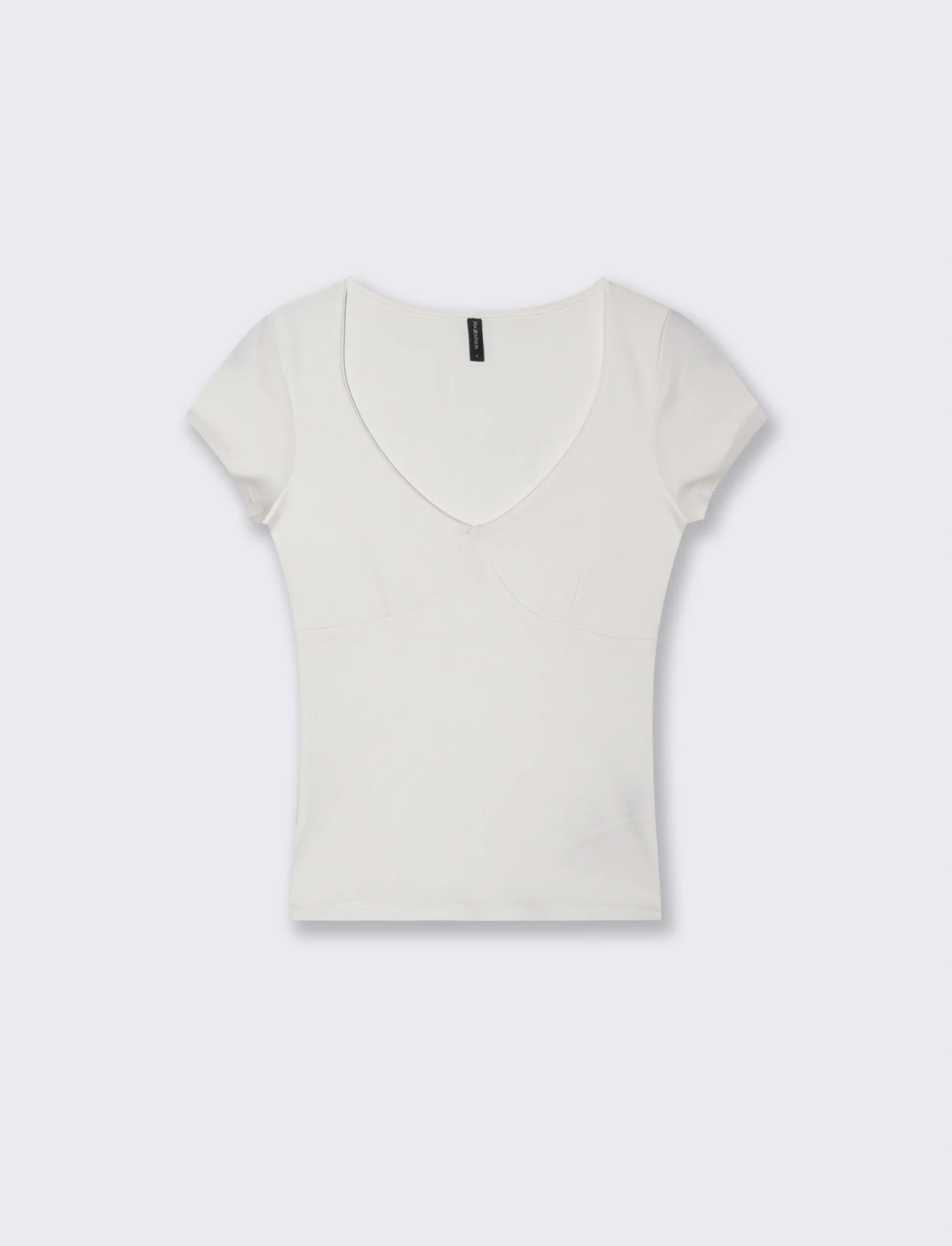 T-SHIRT SCOLLO A V - Bianco latte