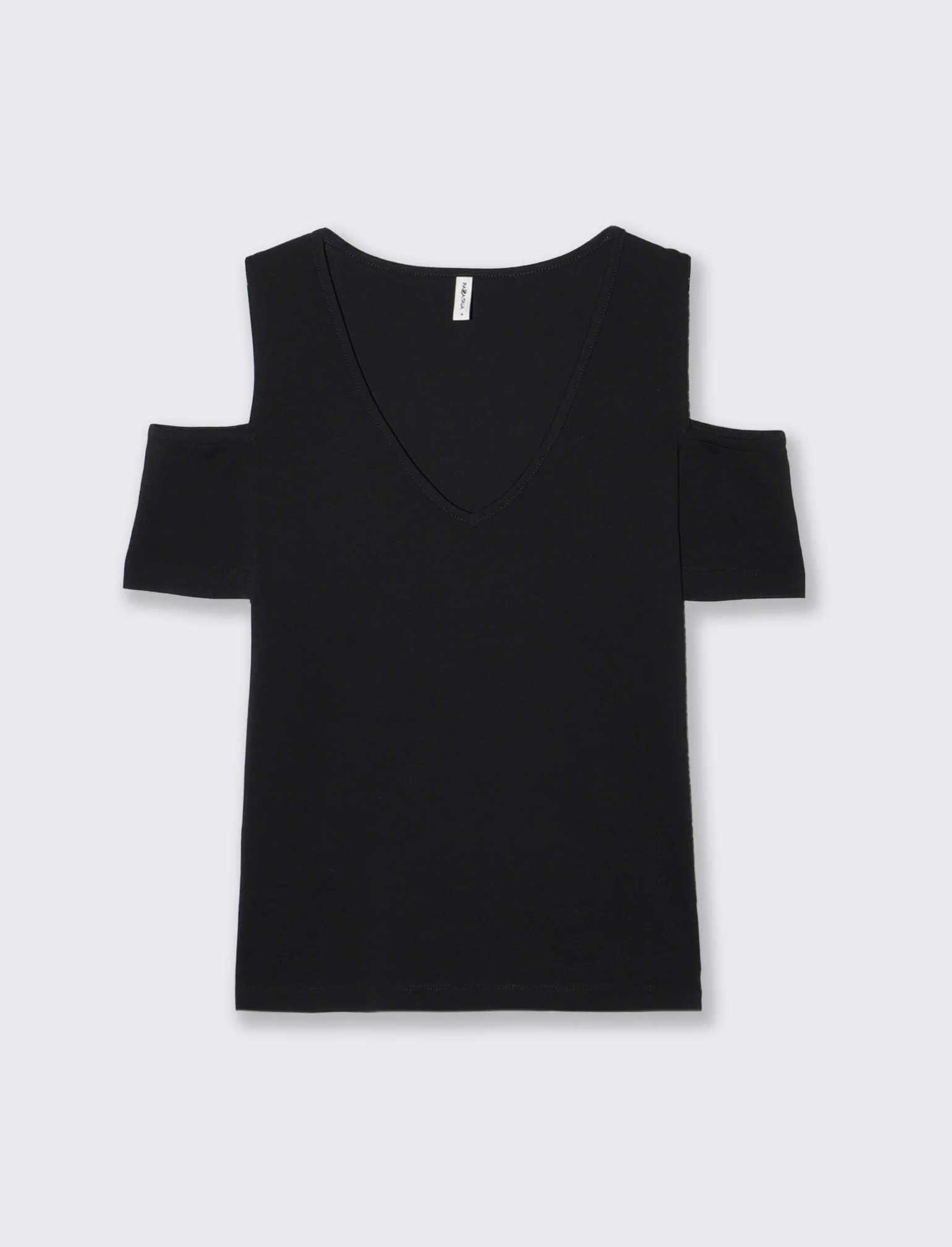 T-Shirt Scollo a V con Apertura - Nero