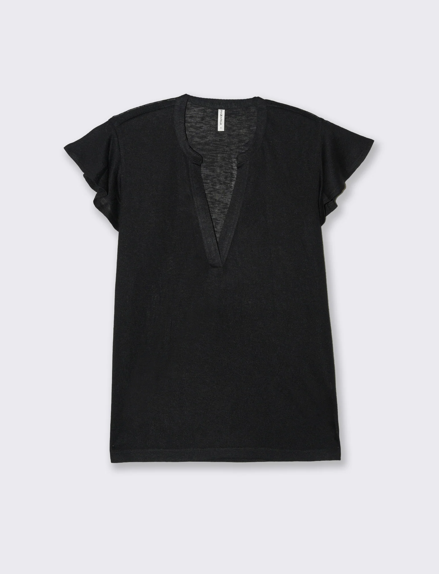T-shirt scollo a v da donna - Nero