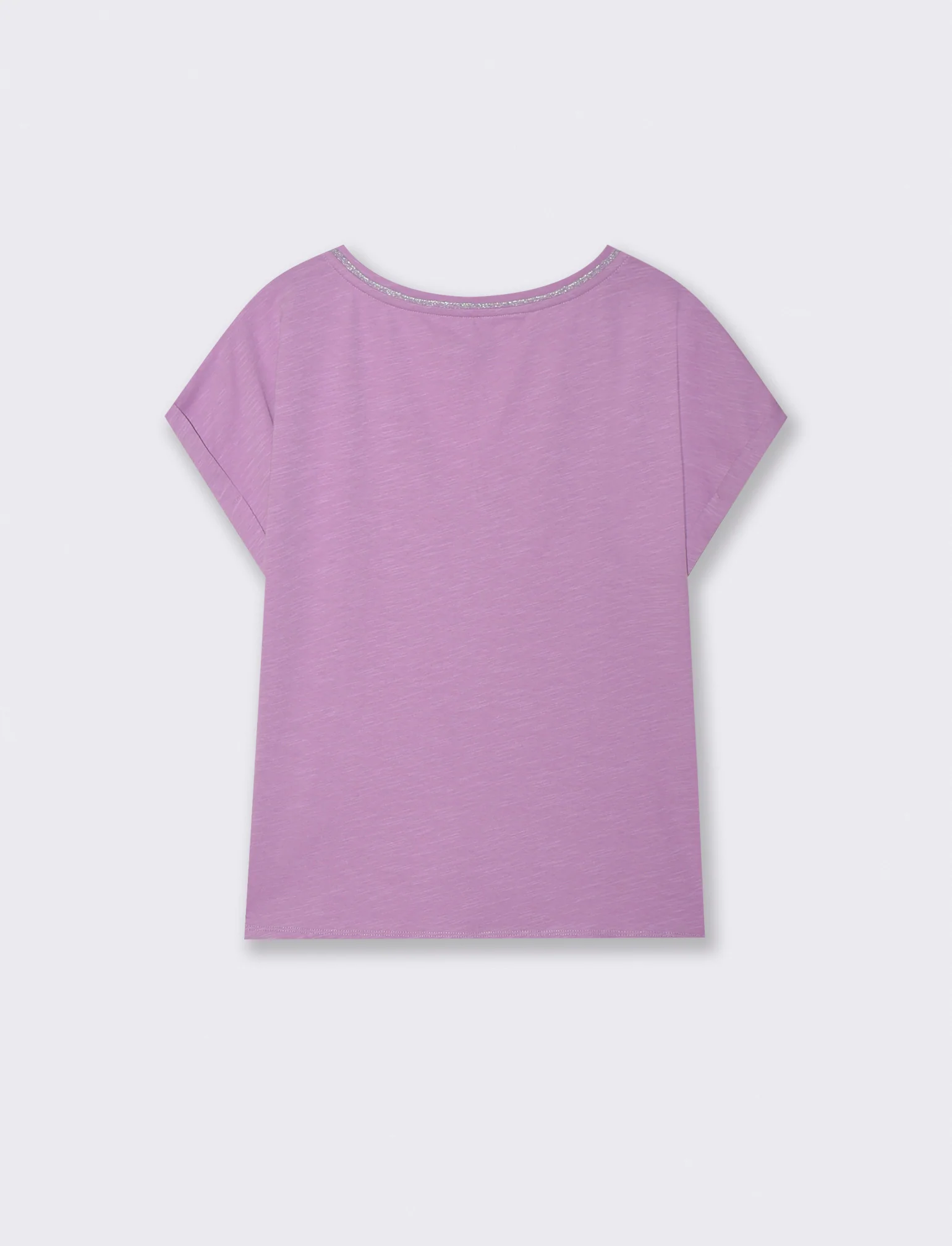 T-Shirt Scollo a V in Cotone Lurex - Viola malva - Image 2