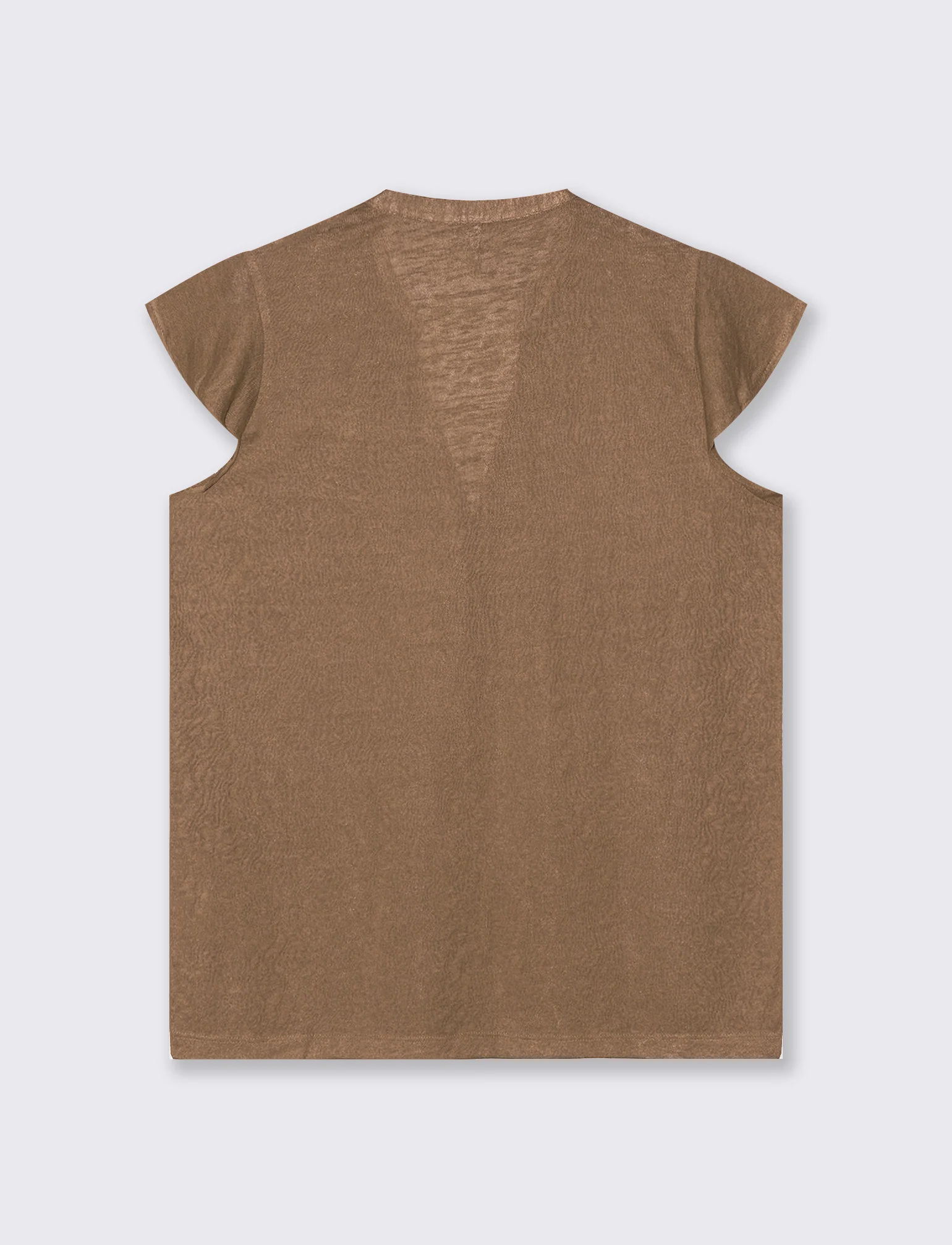 T-Shirt Scollo a V Manica Corto - Cammello - Image 2