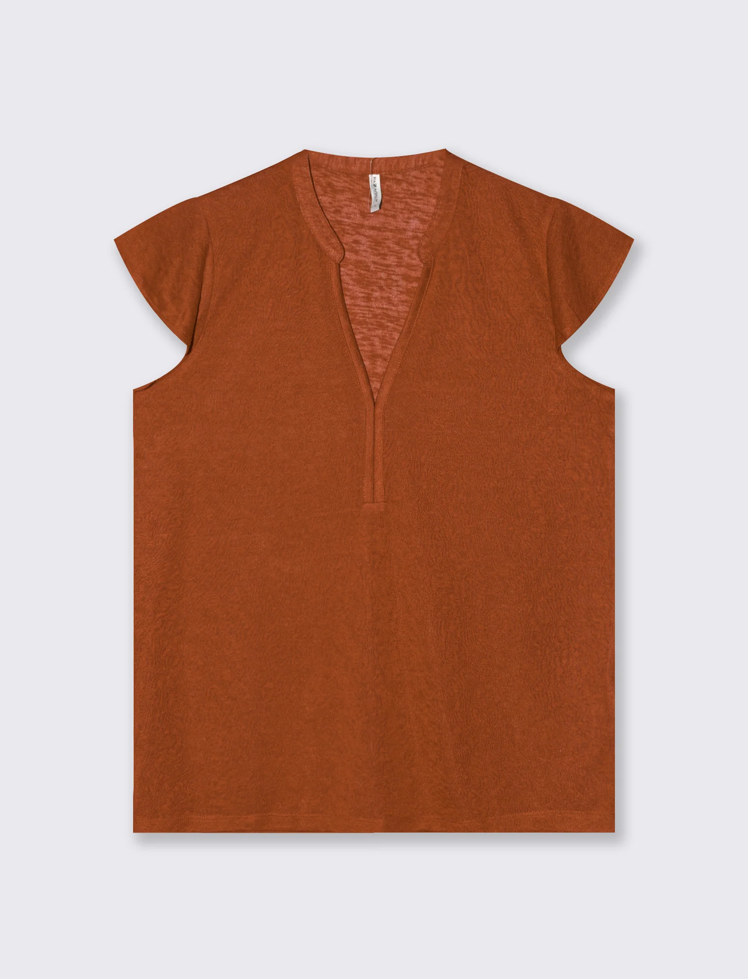T-Shirt Scollo a V Manica Corto - Cognac