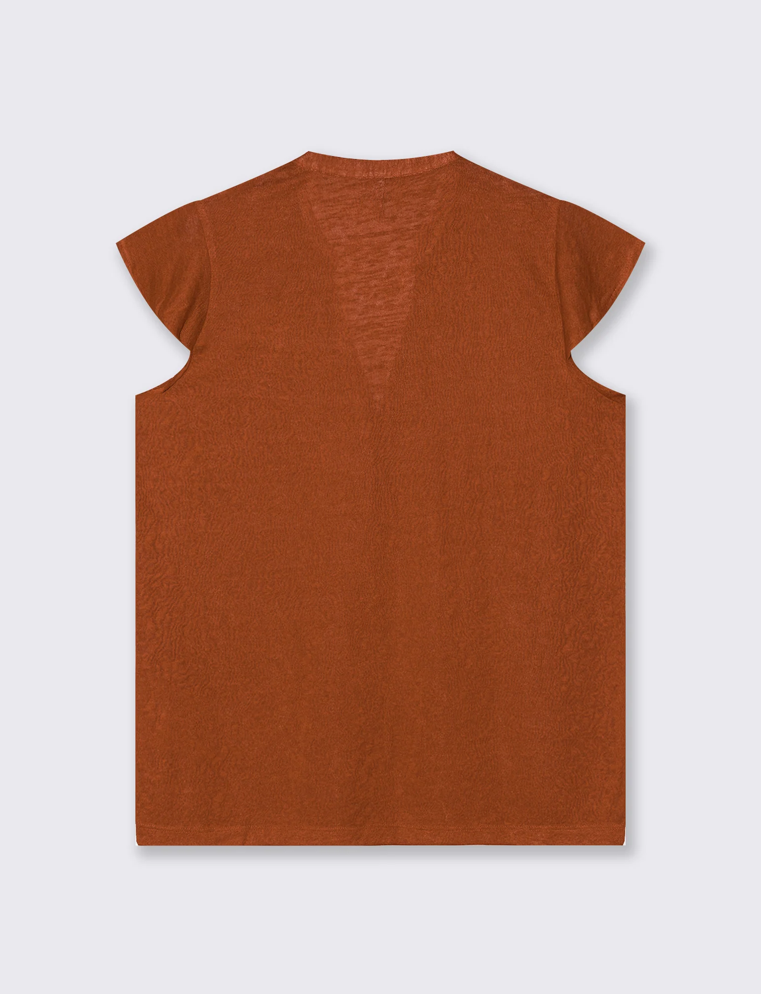 T-Shirt Scollo a V Manica Corto - Cognac - Image 2