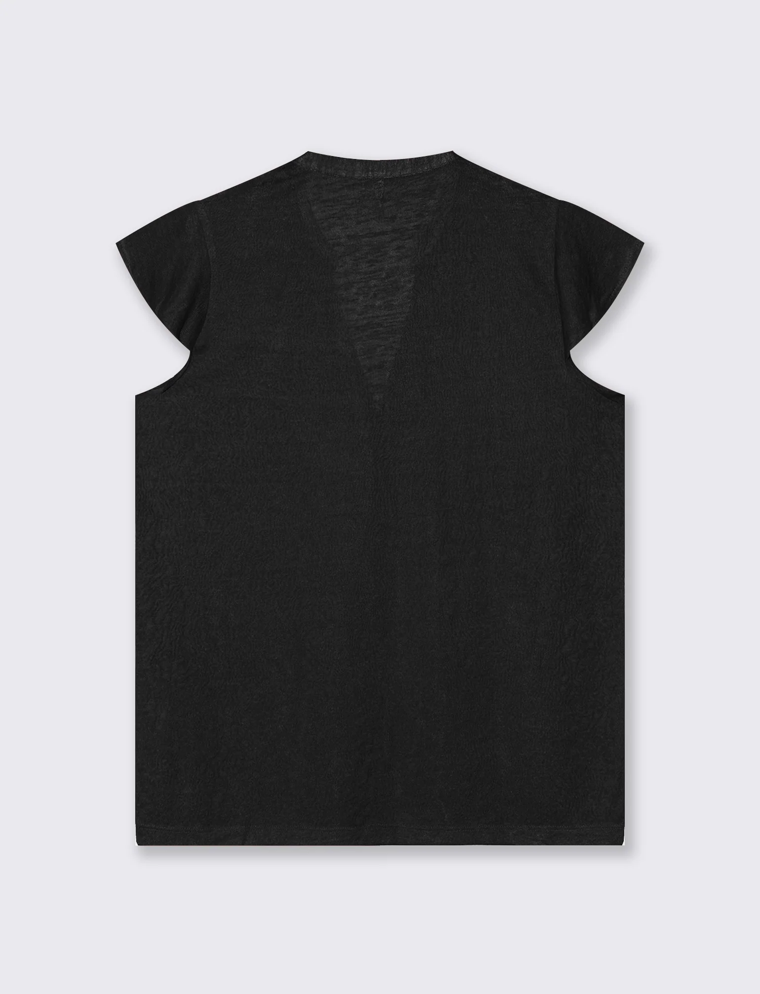 T-Shirt Scollo a V Manica Corto - Nero - Image 2
