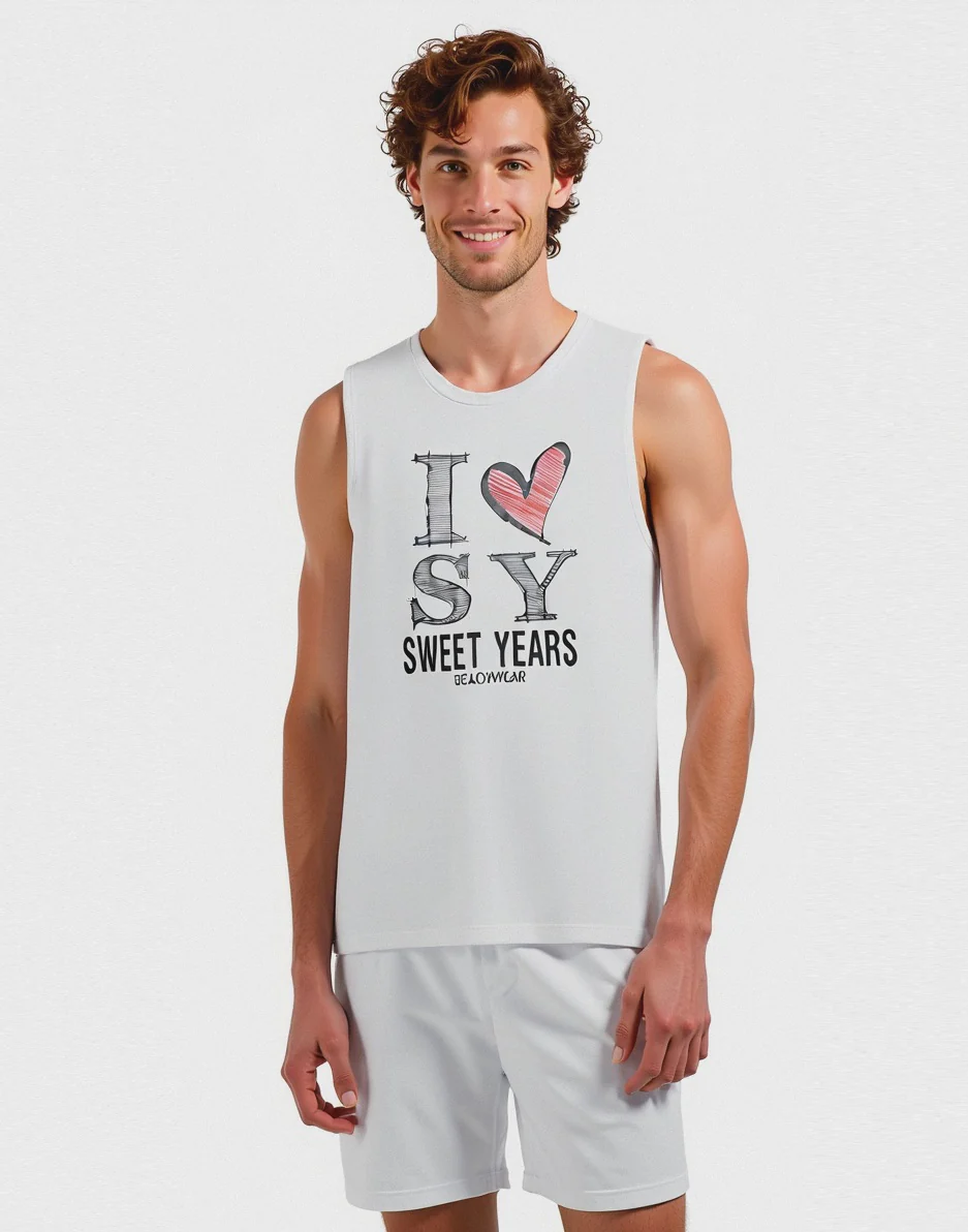 T-shirt senza maniche con stampa sweet years da uomo - Bianco