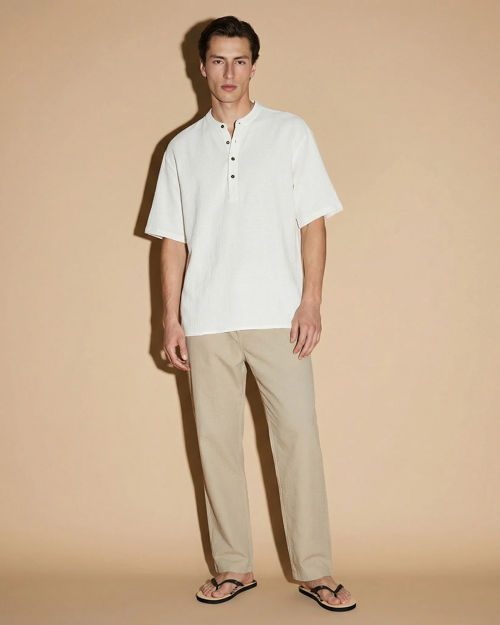 T-SHIRT SERAFINO IN TESSUTO DOBBY - Bianco latte - Image 4