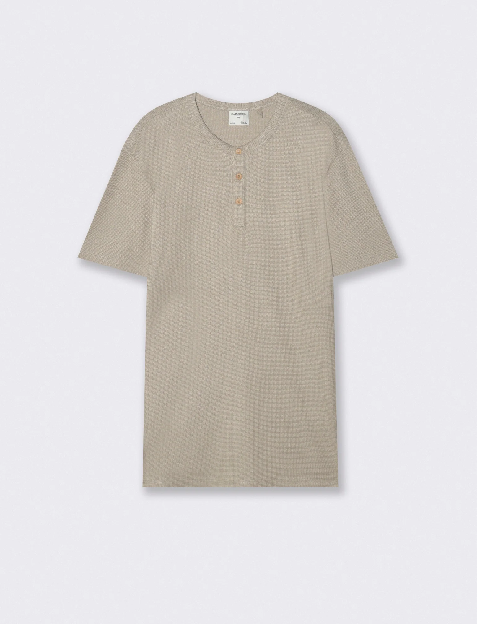 T-shirt serafino in tessuto waffle - Grigio stone