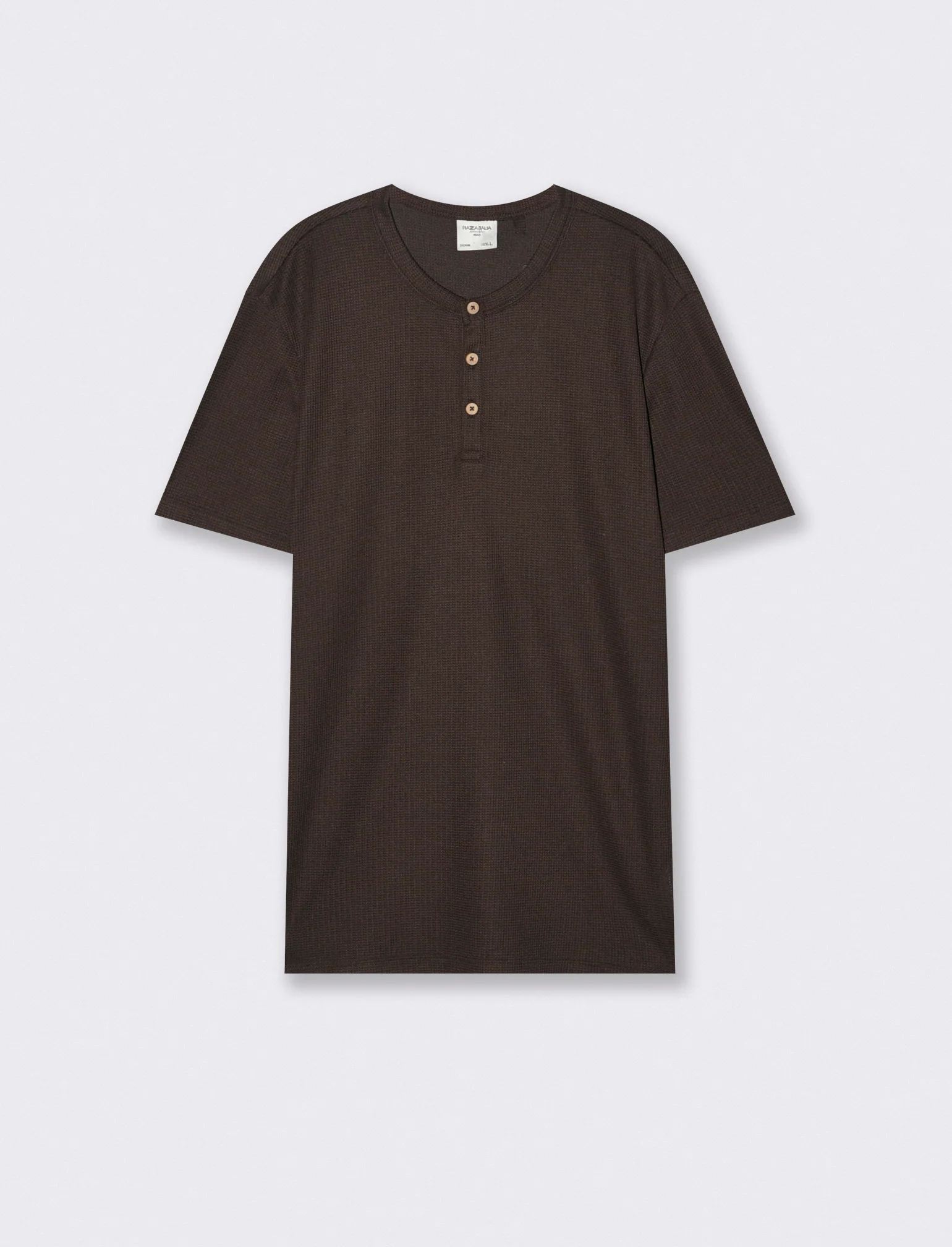 T-shirt serafino in tessuto waffle - Moro - Image 4