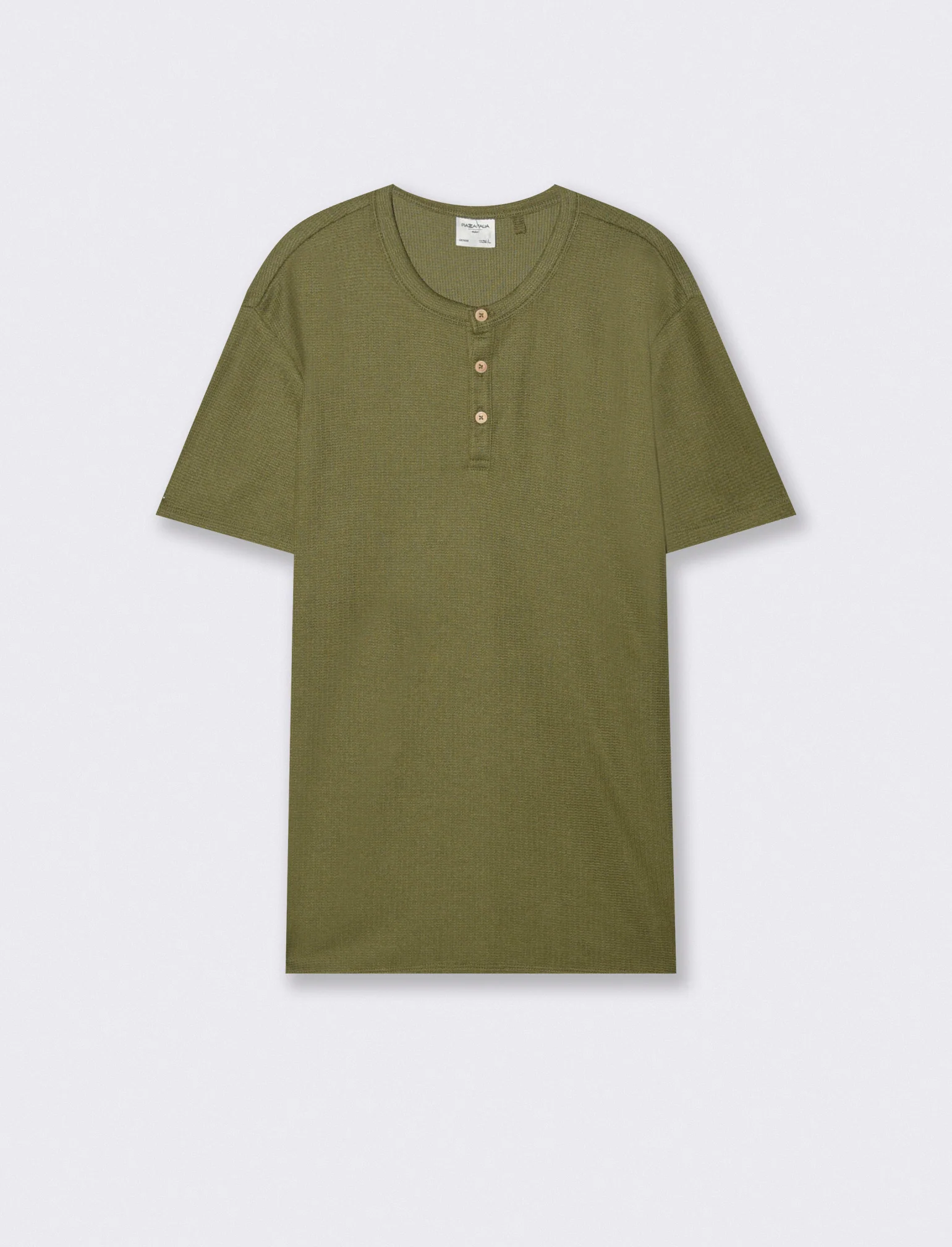T-shirt serafino in tessuto waffle - Verde oliva
