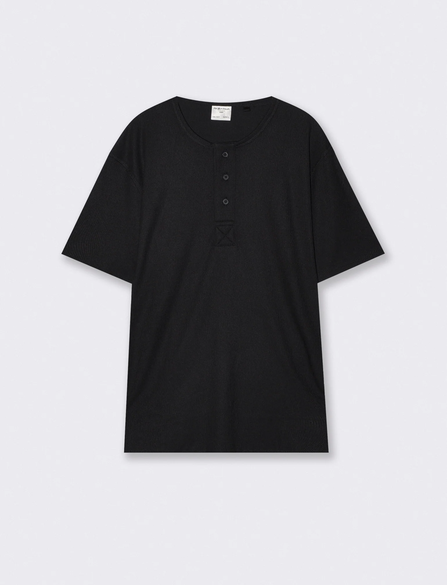 T-shirt Serafino Misto Viscosa Elasticizzata - Nero