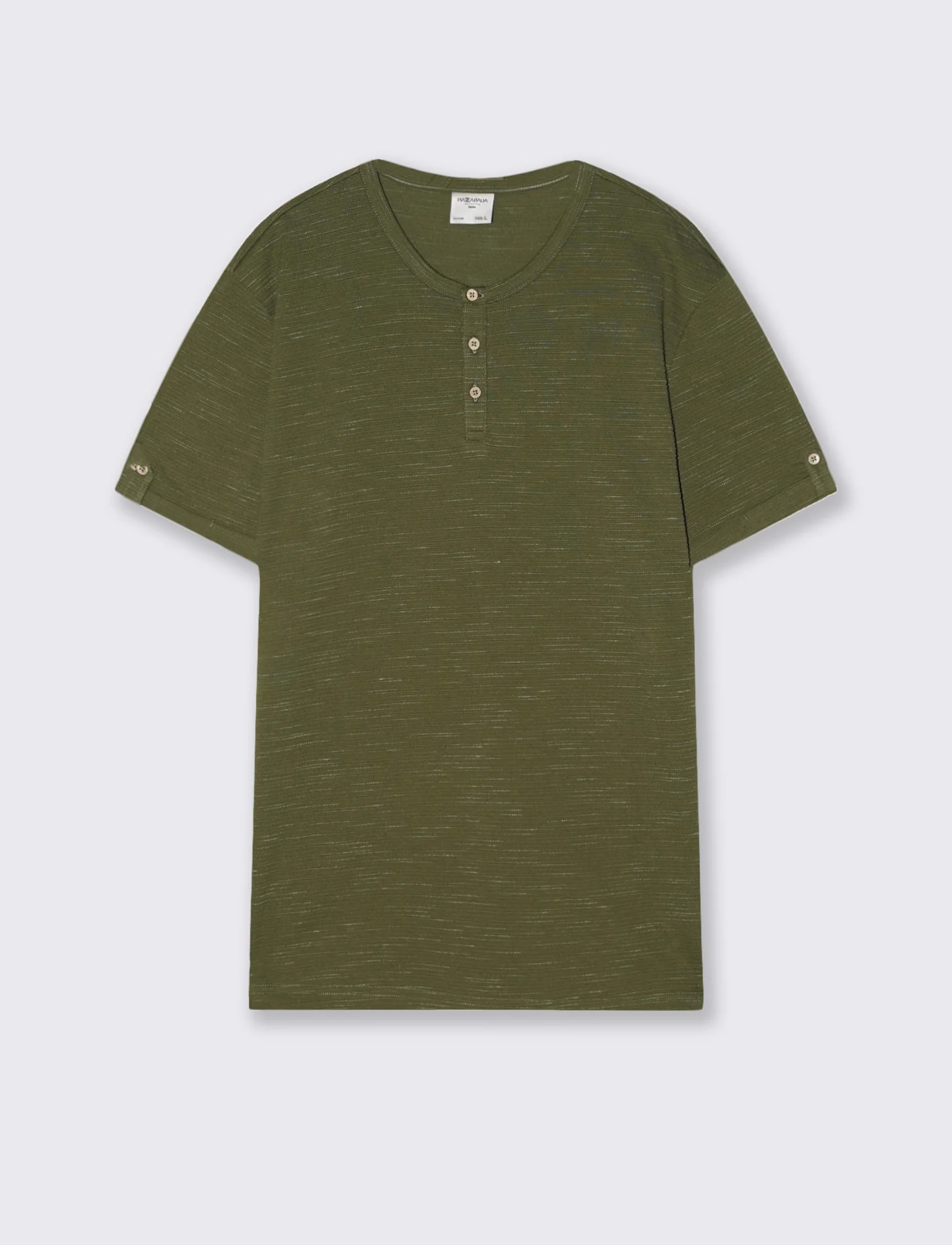 T-shirt serafino slub con bottoni legno - Verde oliva