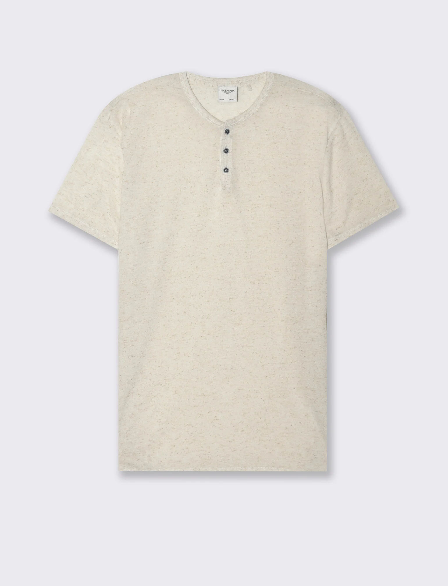 T-shirt serafino struttura misto lino da uomo - Beige ecru - Image 4
