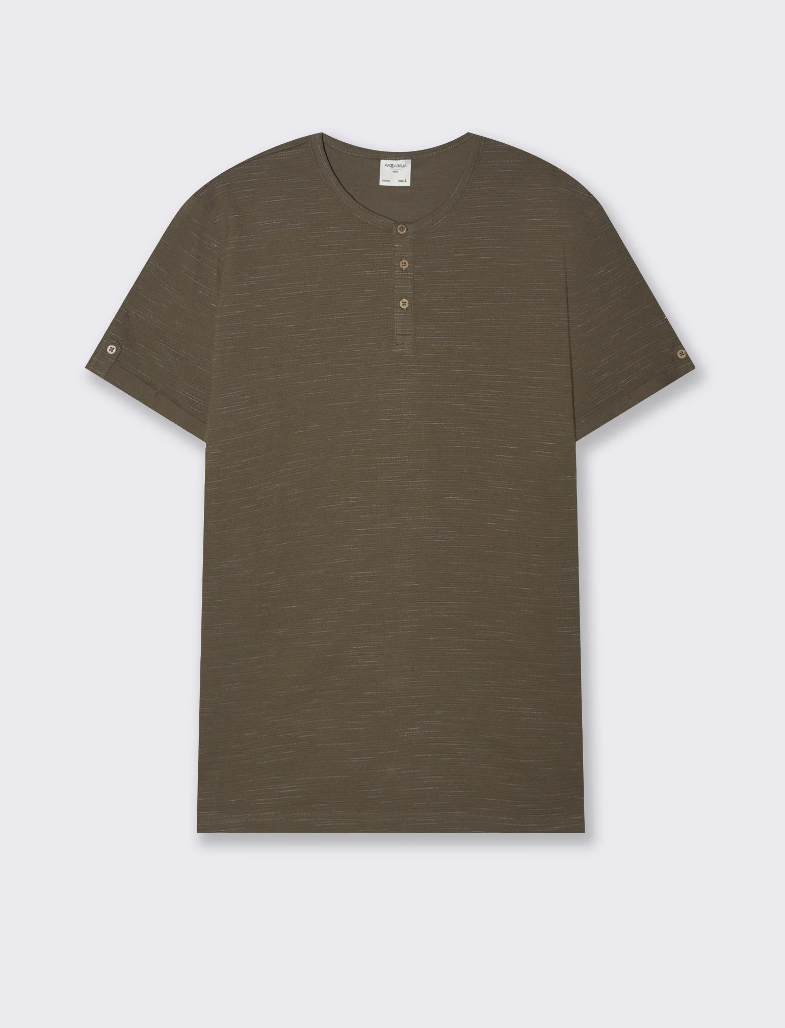 T-shirt serafino struttura slub injected da uomo - Verde kaki - Image 4
