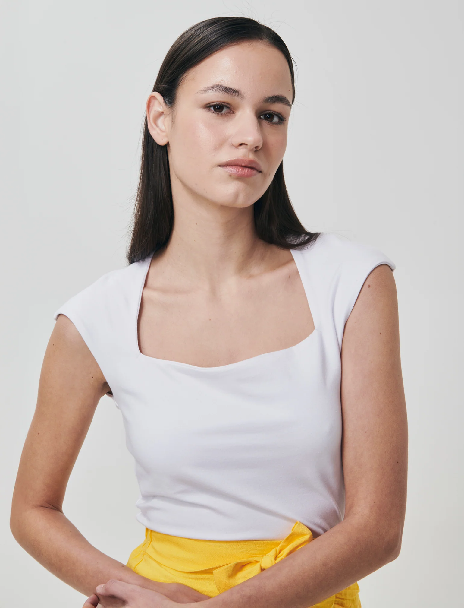 T-Shirt Slim con Spalla Scesa e Scollo Quadrato - Bianco - Image 3