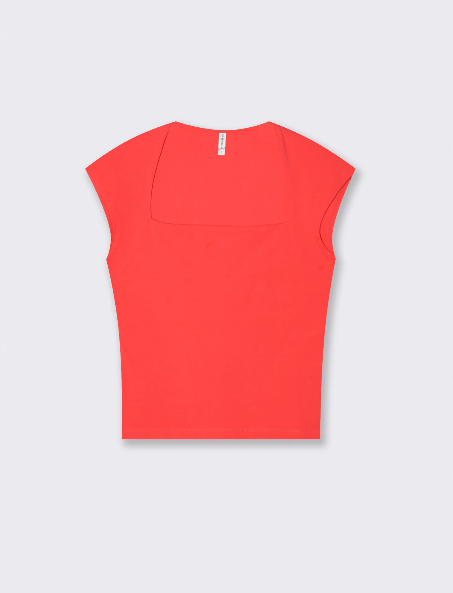 T-Shirt Slim con Spalla Scesa e Scollo Quadrato - Corallo - Image 2