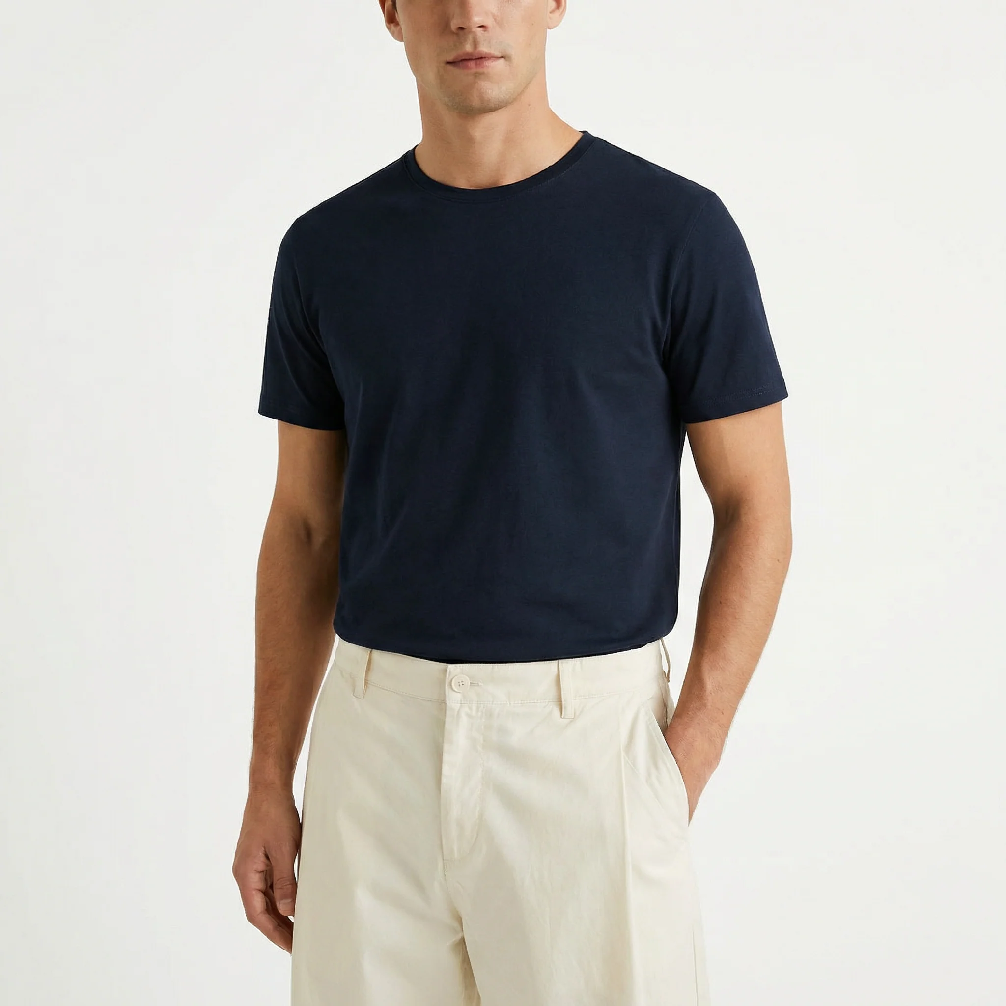 T-shirt slim fit in cotone elasticizzato - Blu notte - Image 3
