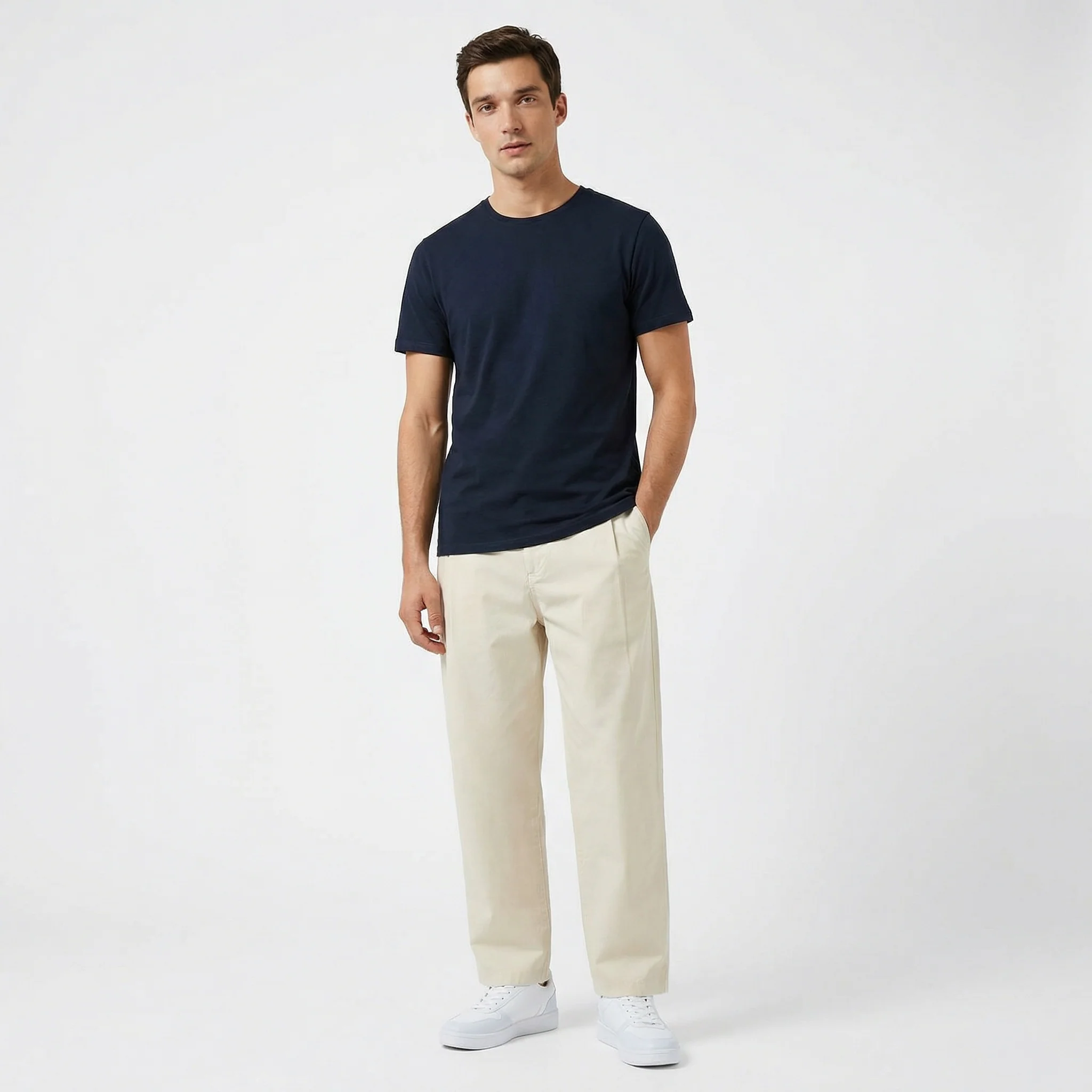 T-shirt slim fit in cotone elasticizzato - Blu notte - Image 4