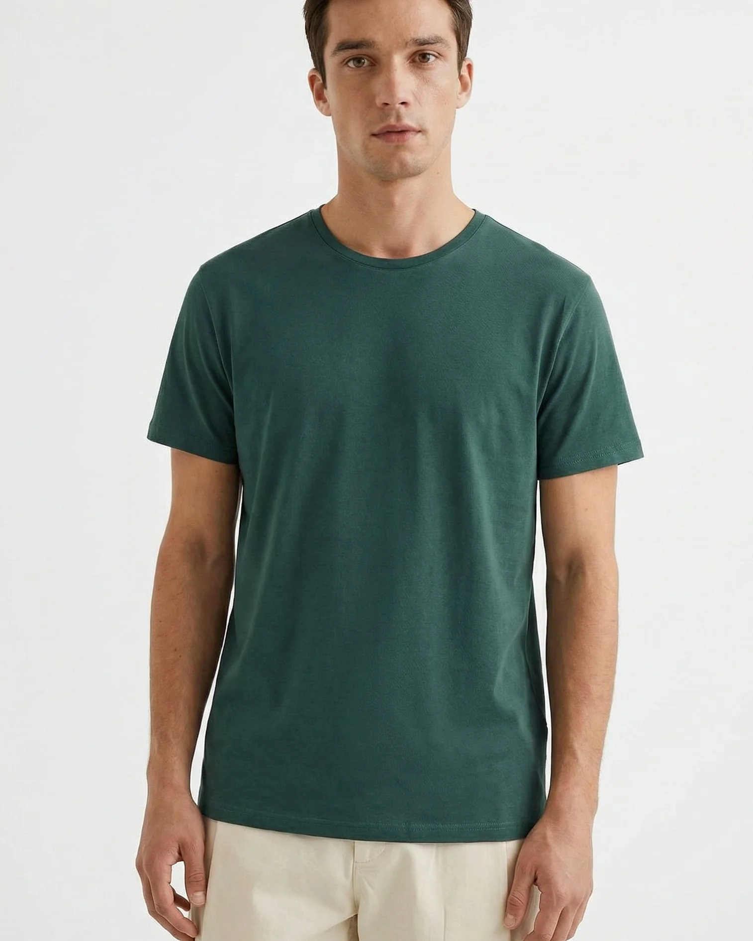 T-shirt slim fit in cotone elasticizzato - Verde petrolio - Image 4