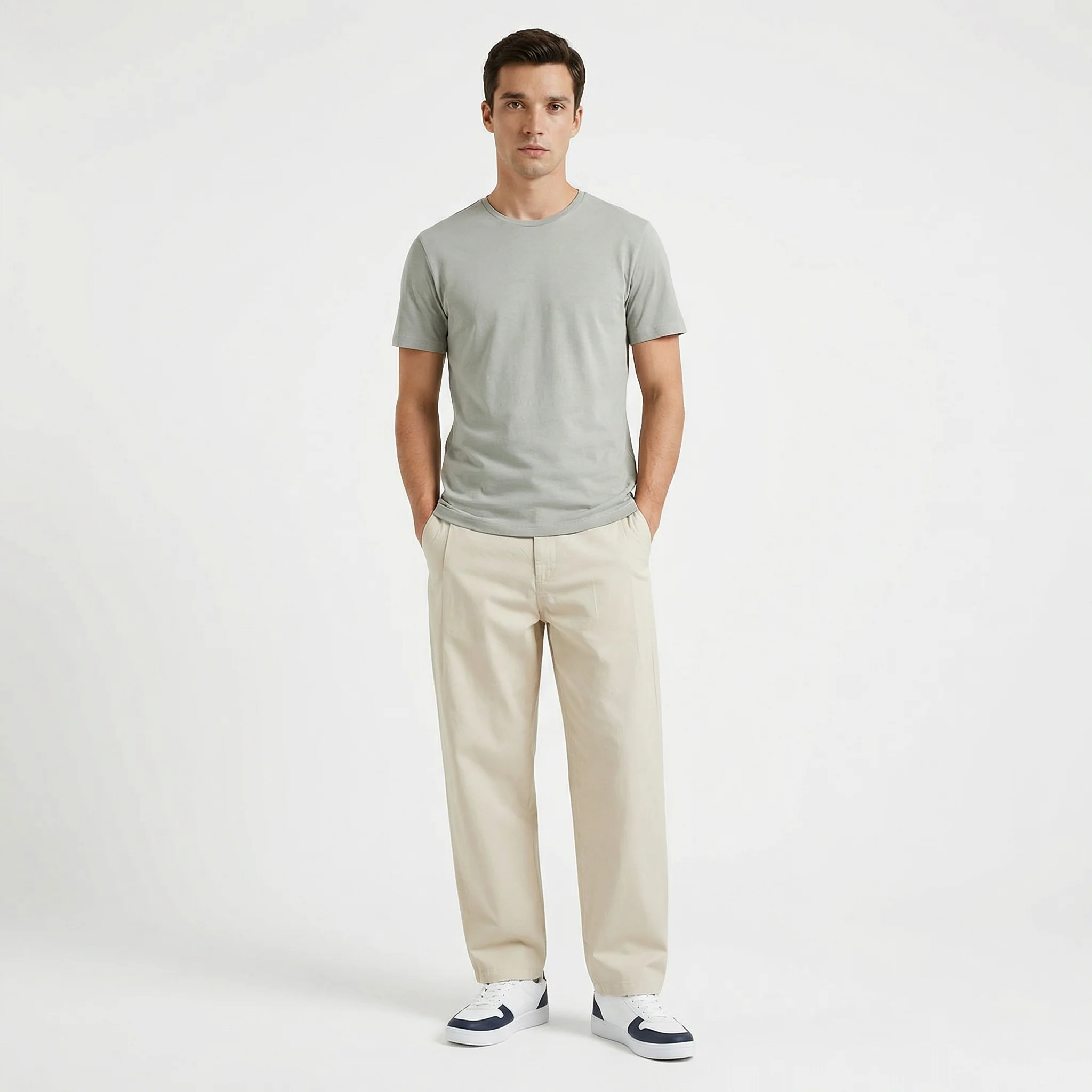 T-shirt slim fit in cotone elasticizzato - Verde salvia - Image 3