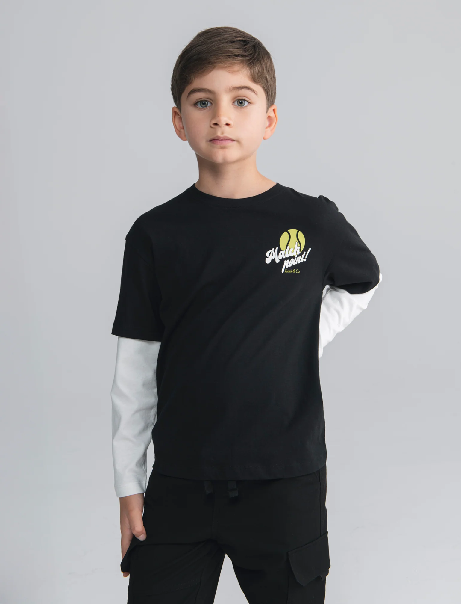 T-shirt sporty doppia manica retrò - Nero - Image 3