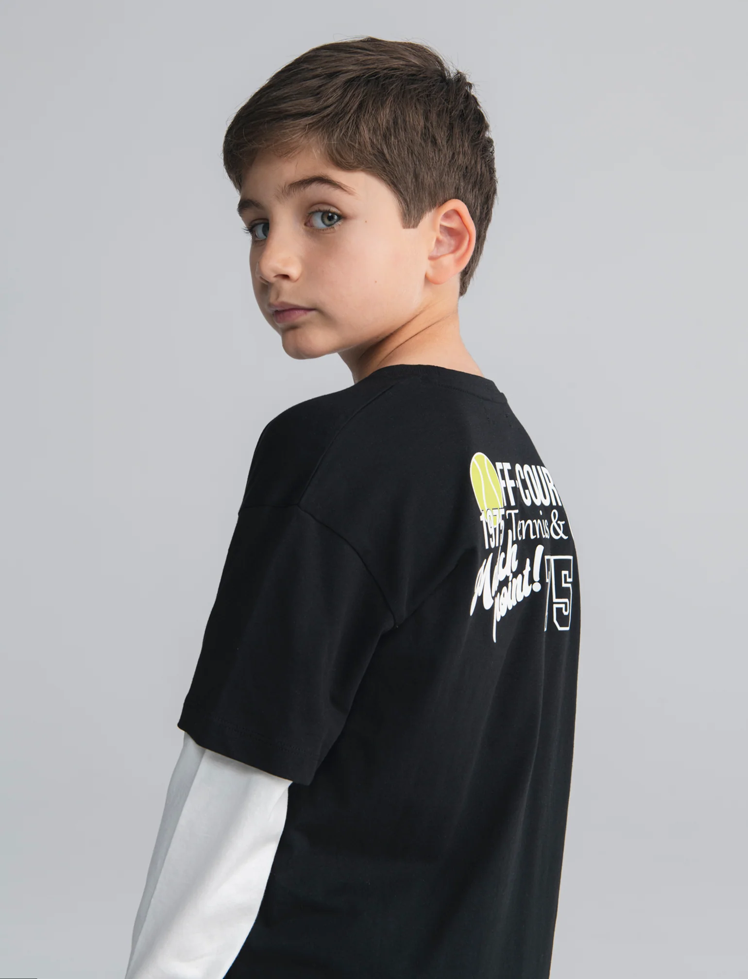 T-shirt sporty doppia manica retrò - Nero - Image 4