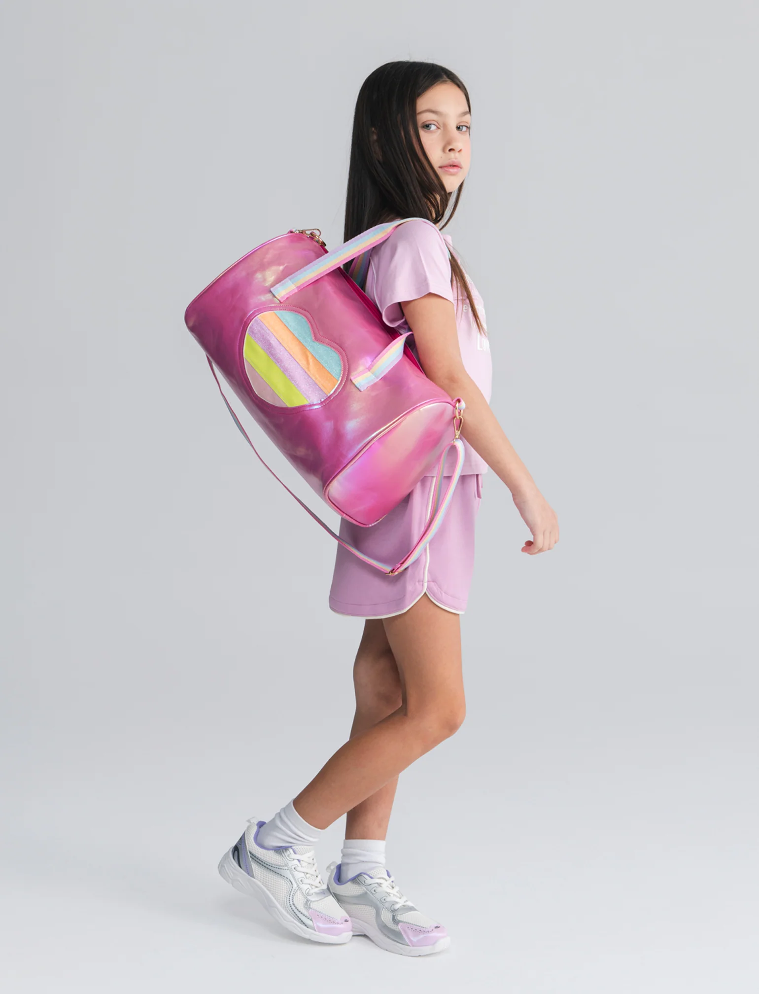 T-shirt sporty mezza manica con stampa - Rosa