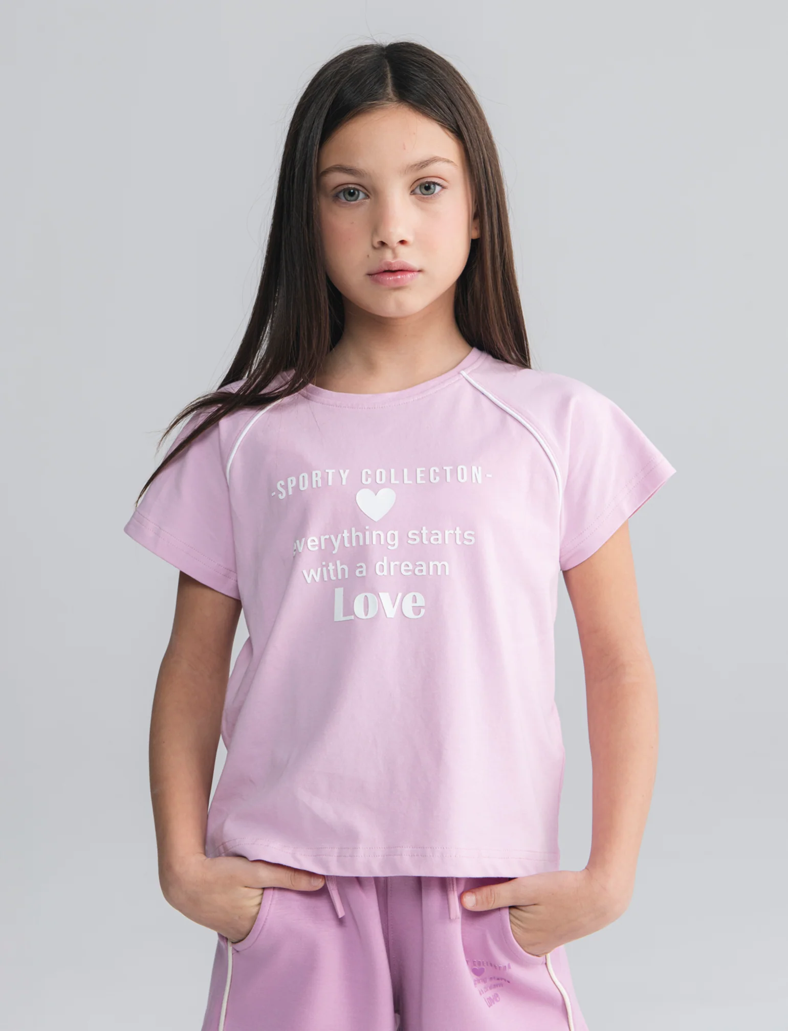 T-shirt sporty mezza manica con stampa - Rosa - Image 2