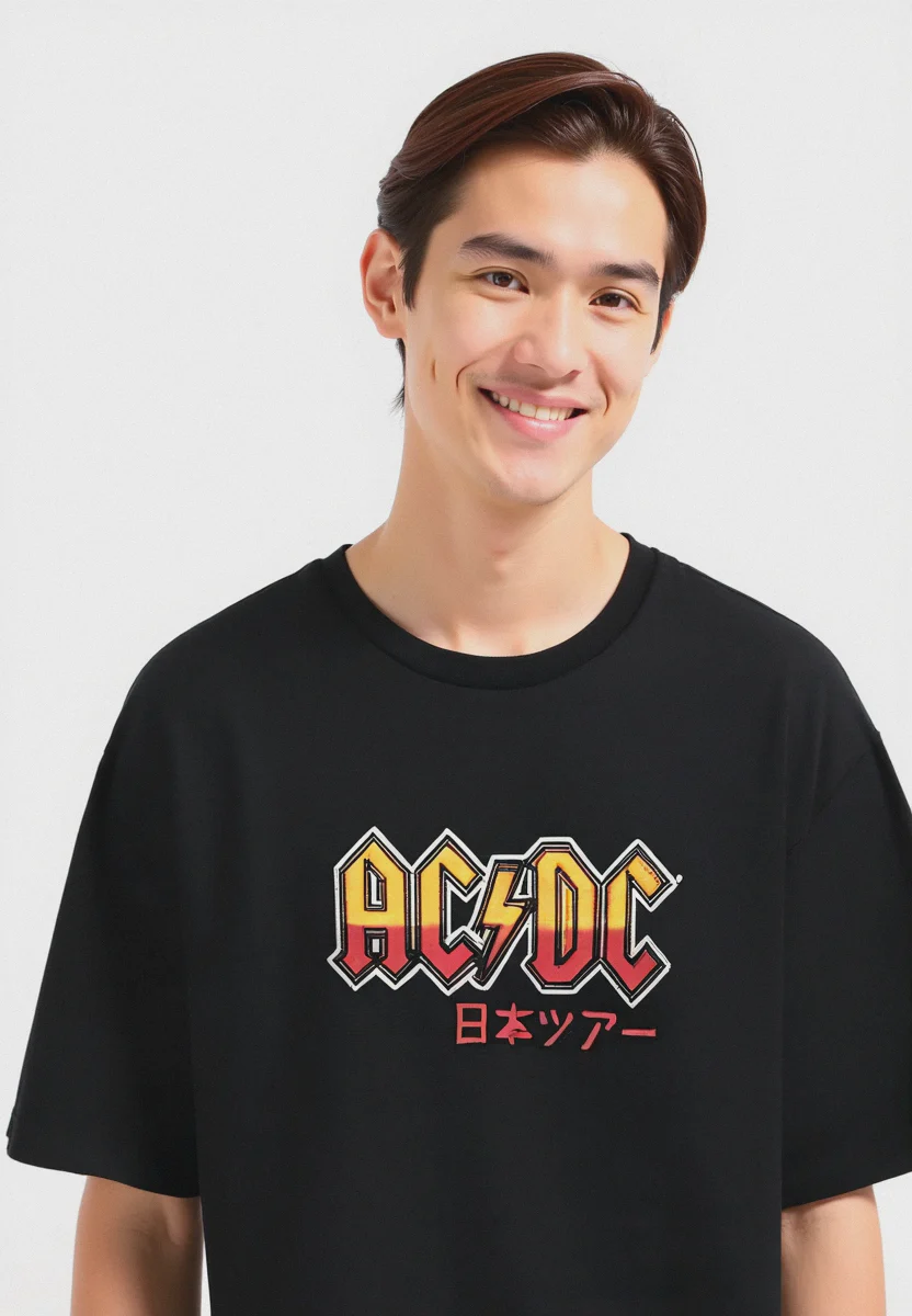 T-SHIRT STAMPA AC DC - Nero