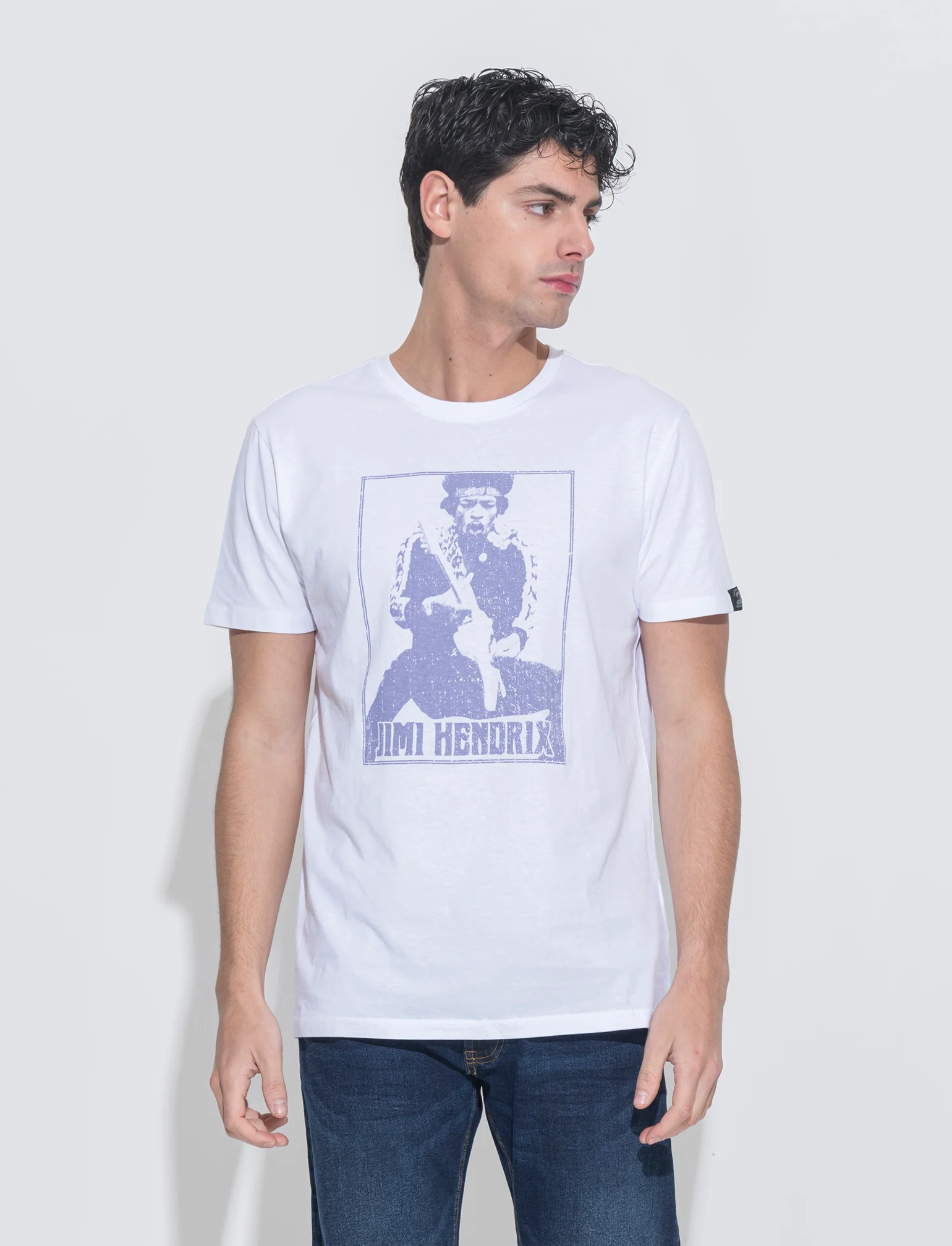 T-shirt stampa jimi hendrix da uomo - Bianco - Image 3