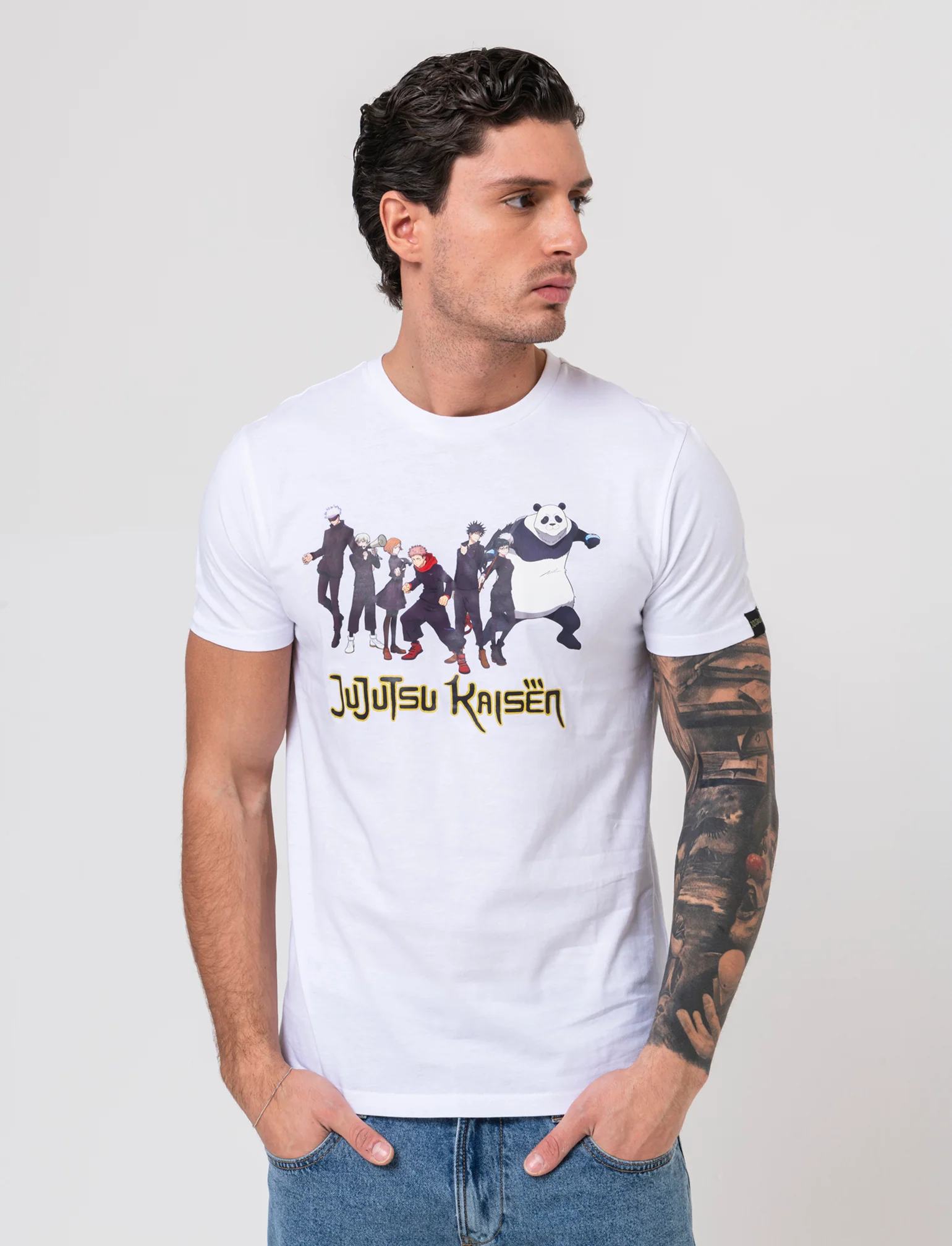 T-shirt stampa jujutsu kaisen da uomo - Bianco