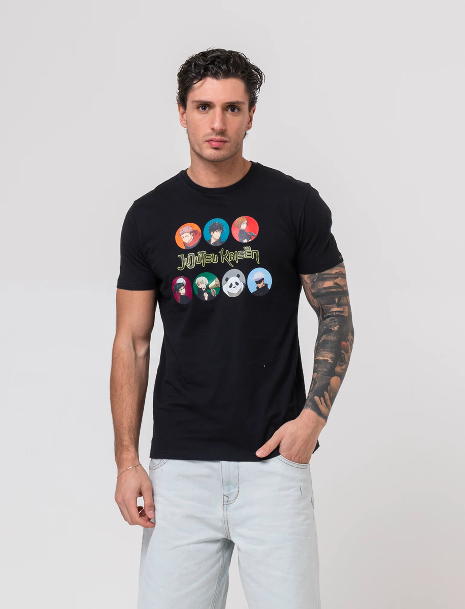 T-shirt stampa jujutsu kaisen da uomo - Nero