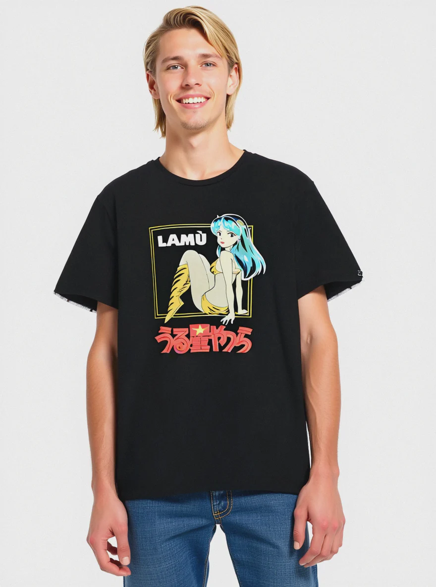 T-SHIRT STAMPA LAMU' - Nero