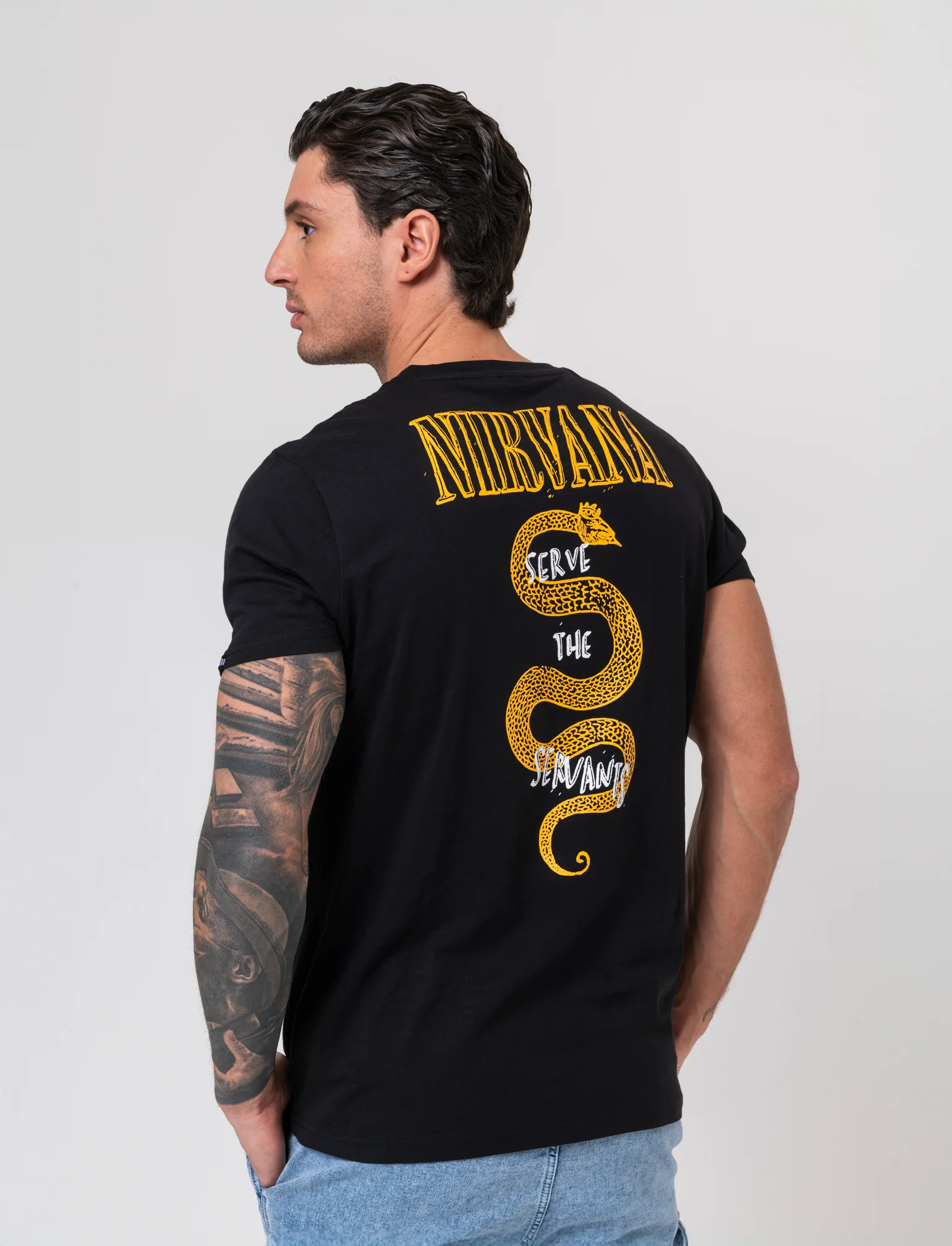 T-shirt stampa nirvana da uomo - Nero