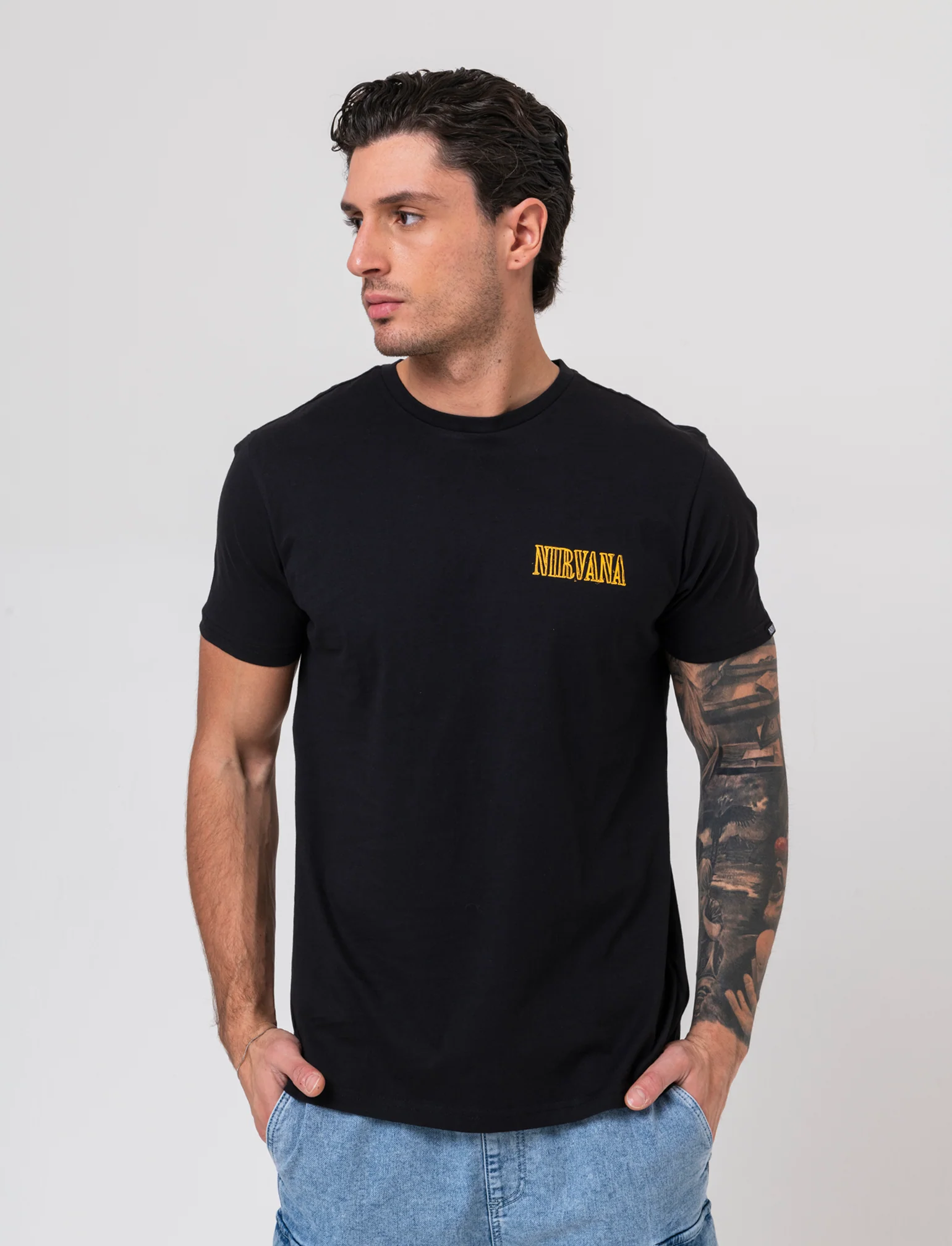 T-shirt stampa nirvana da uomo - Nero - Image 3