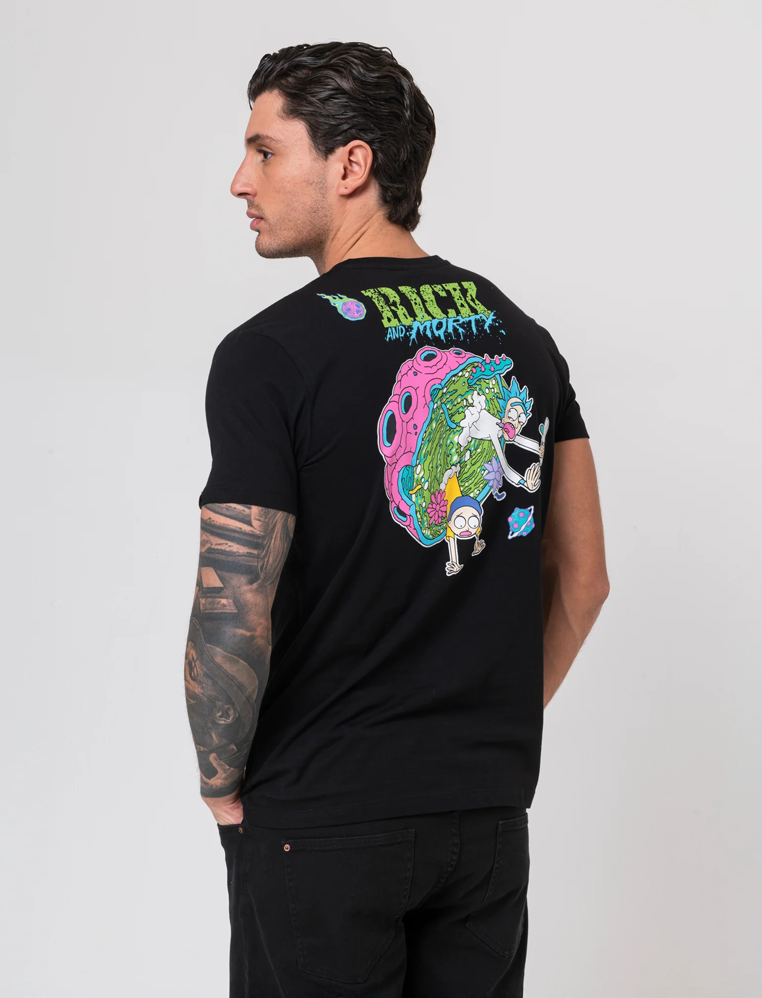 T-shirt stampa rick and morty da uomo - Nero - Image 2