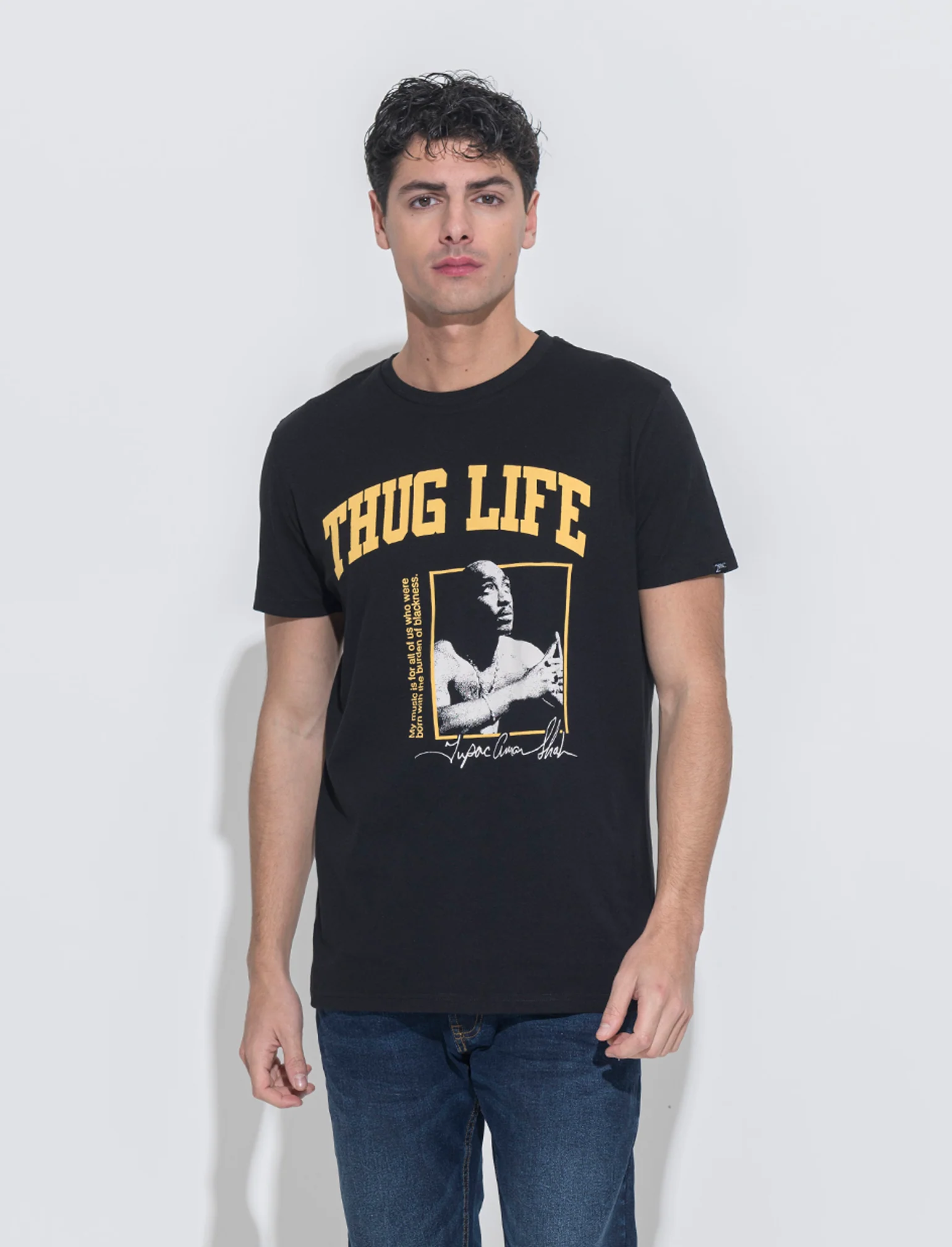 T-shirt stampa tupac da uomo - Nero - Image 3