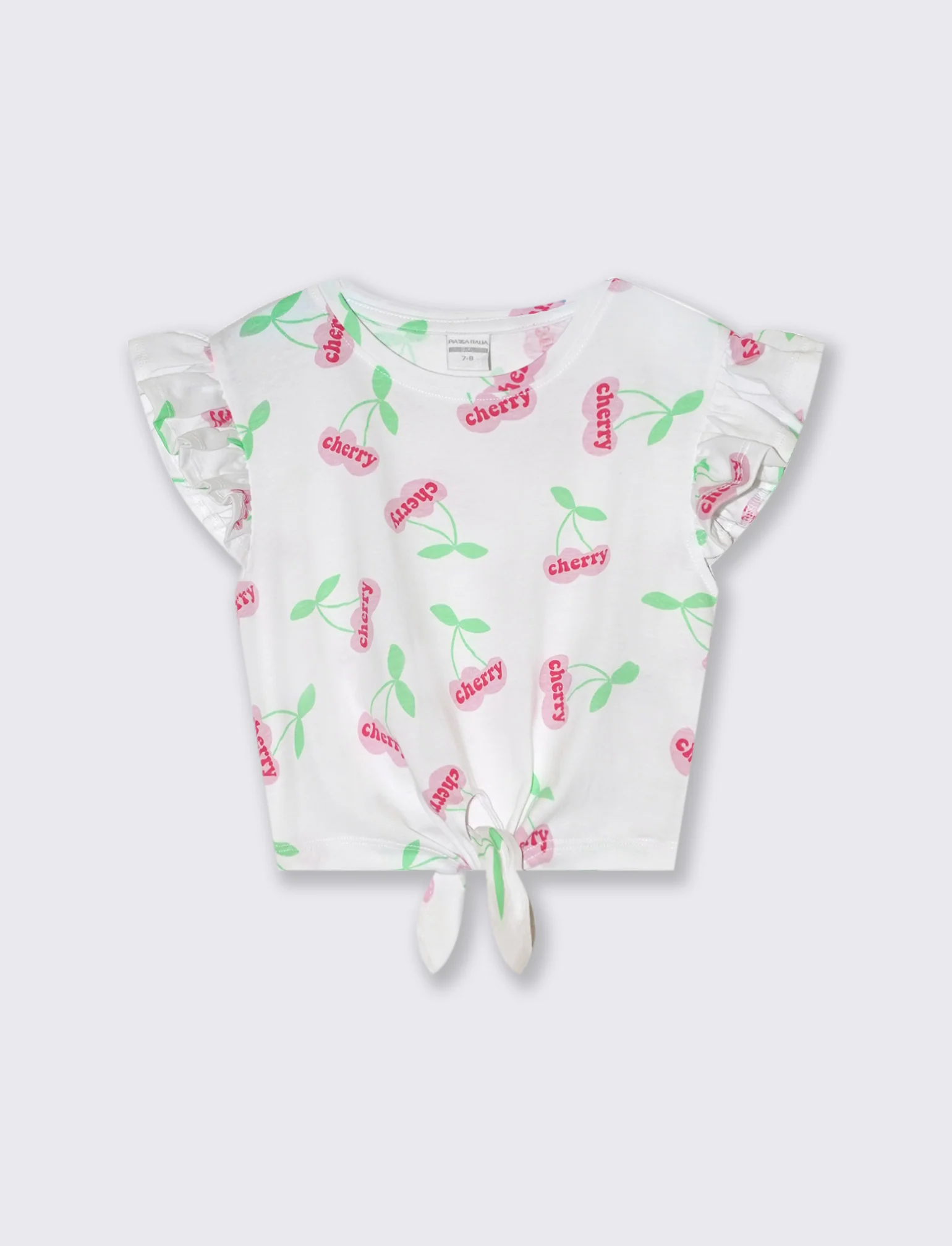 T-shirt stampata con nodo al fondo da bambina - Bianco - Image 3