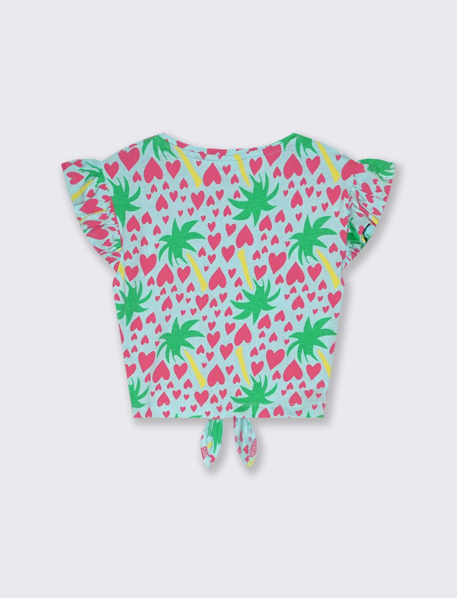 T-shirt stampata con nodo al fondo da bambina - Verde acqua - Image 2