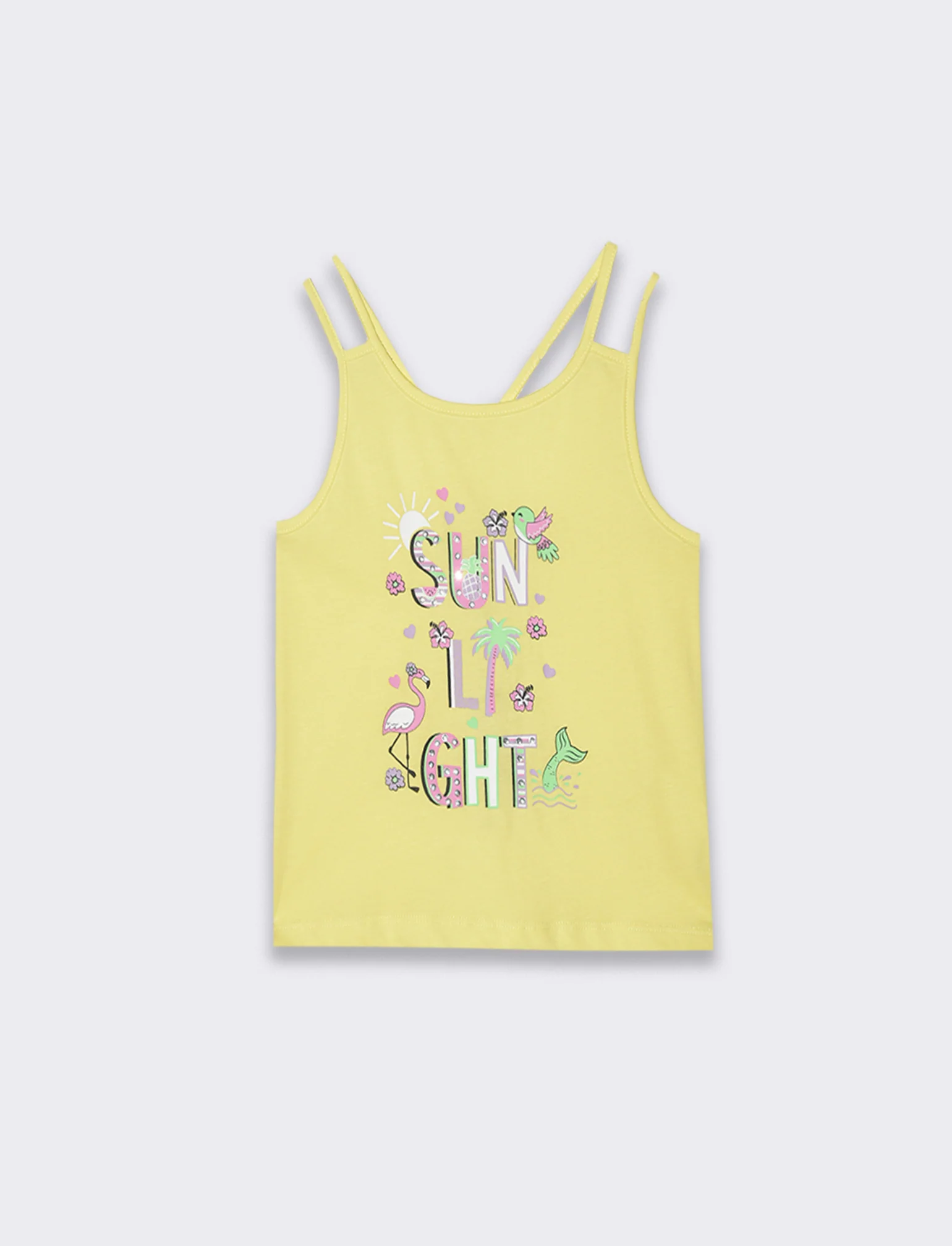 T-shirt stampata con strass da bambina - Giallo limone