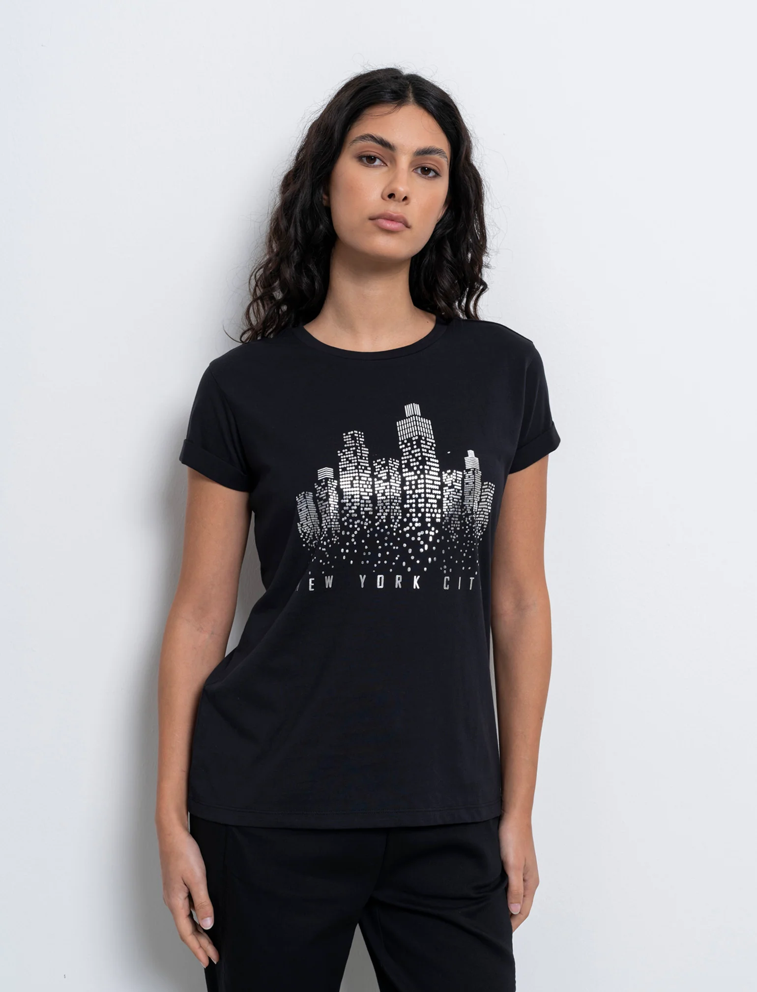 T-shirt stampata da donna - Nero
