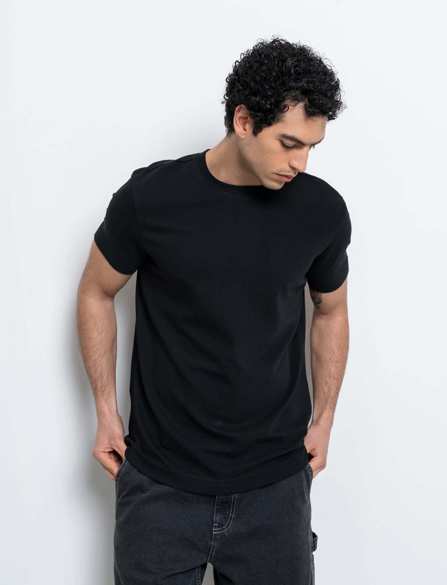 T-shirt struttura ottoman da uomo - Nero