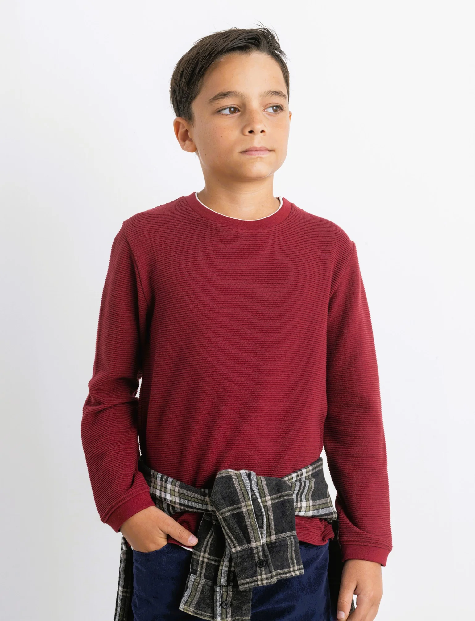 T-shirt tessuto rigato. - Bordeaux - Image 3