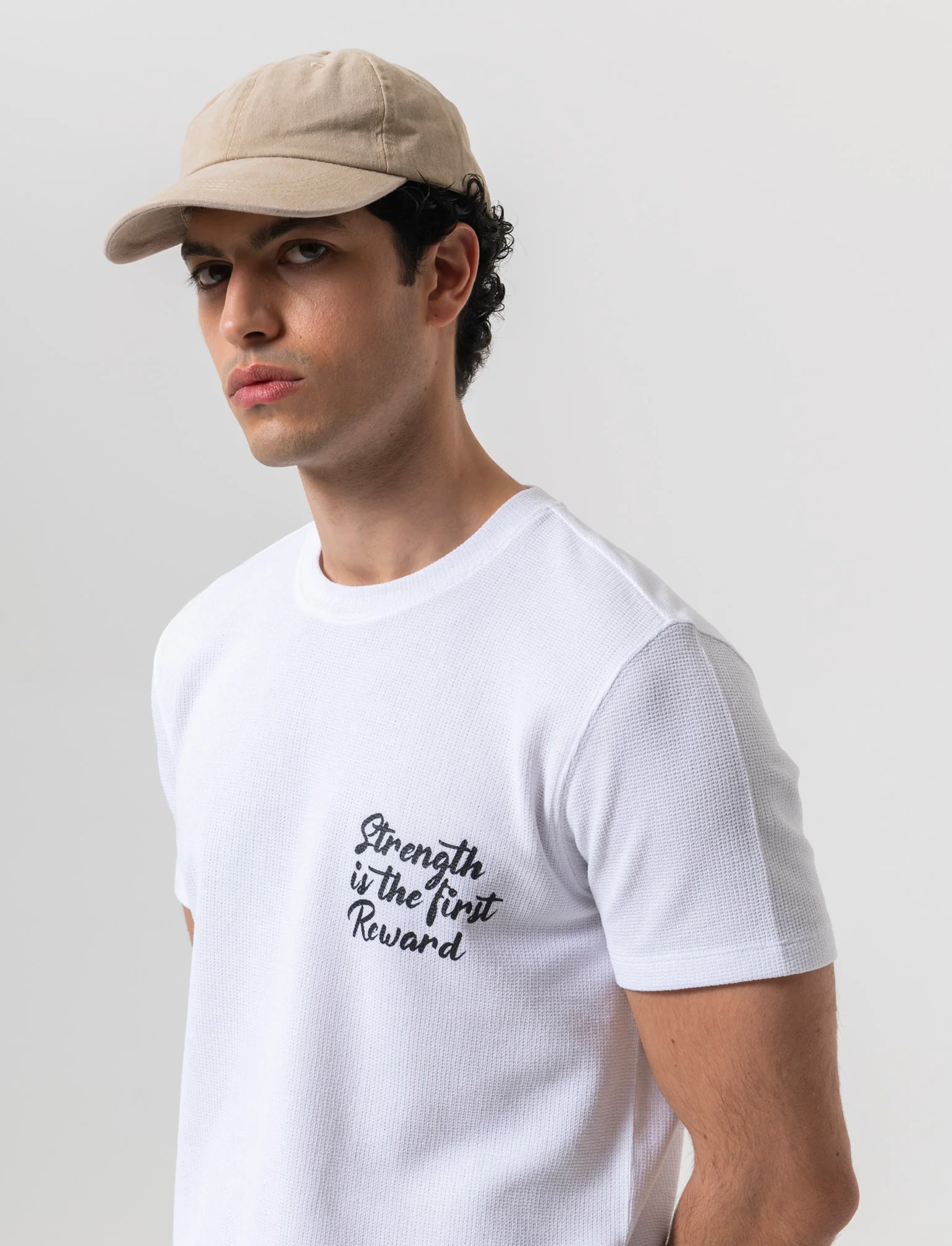 T-shirt waffle boxy fit da uomo - Bianco - Image 3