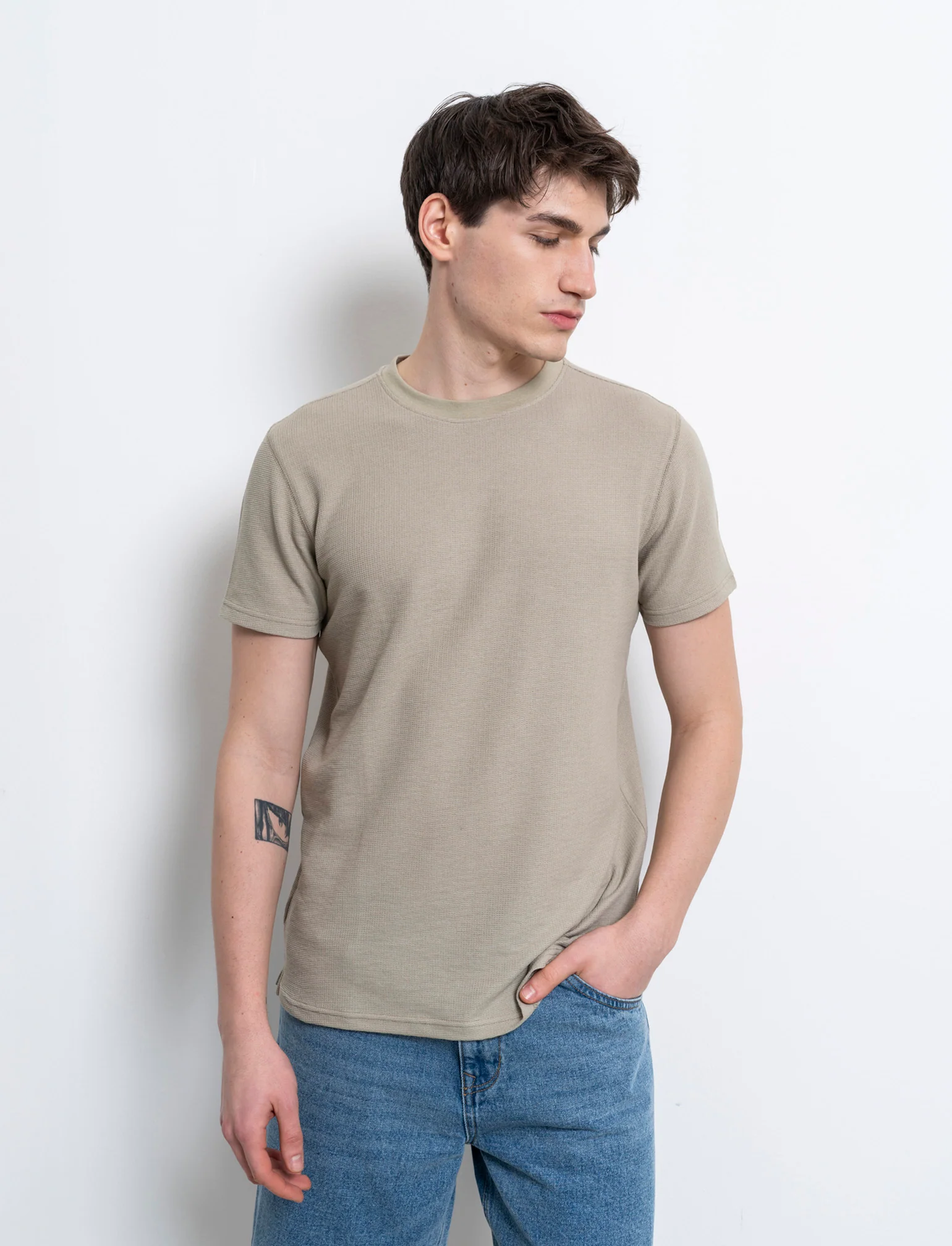 T-shirt waffle regular fit da uomo - Verde salvia - Image 3