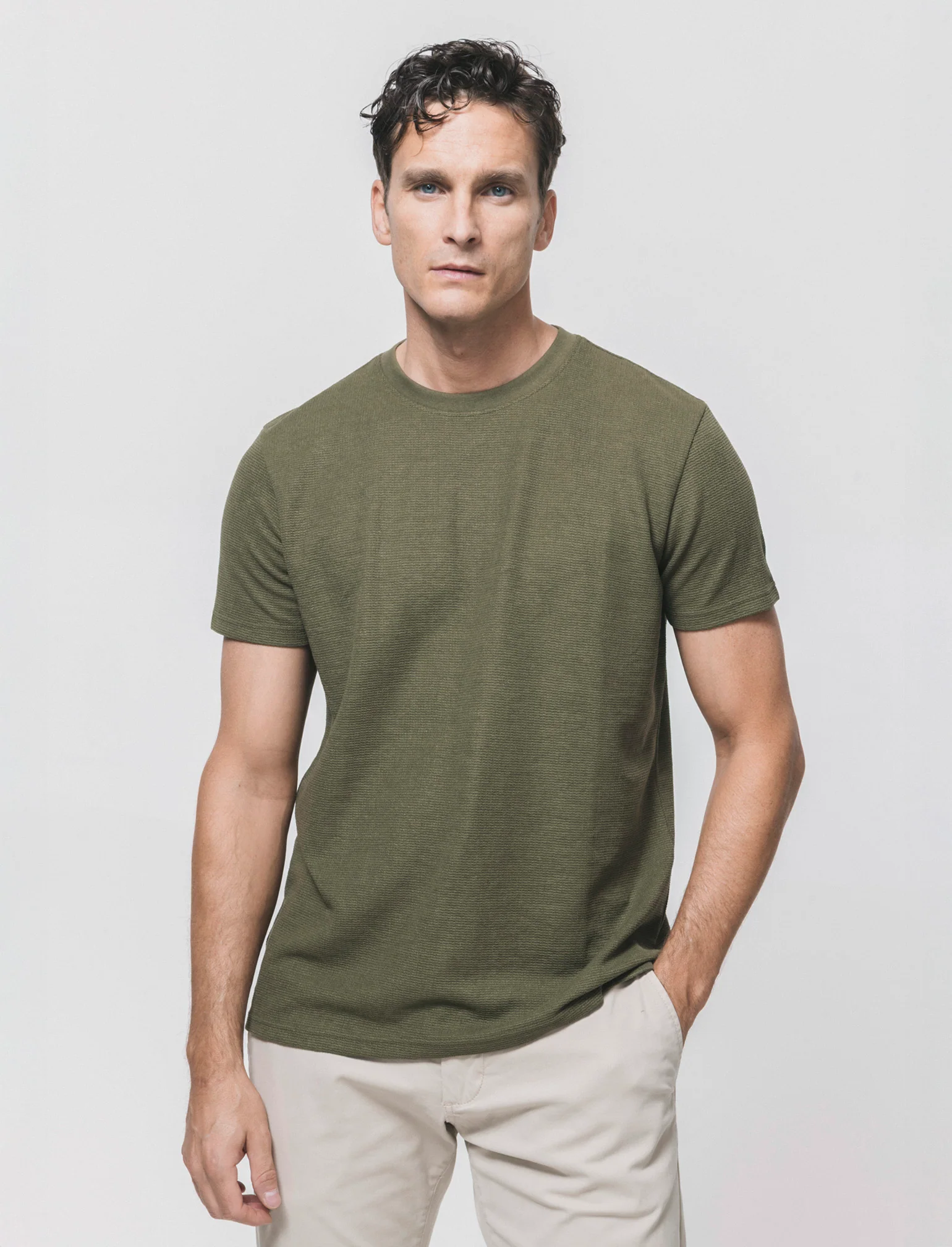 T-shirt Waffle Regular Fit Maniche Corte - Verde oliva - Image 3