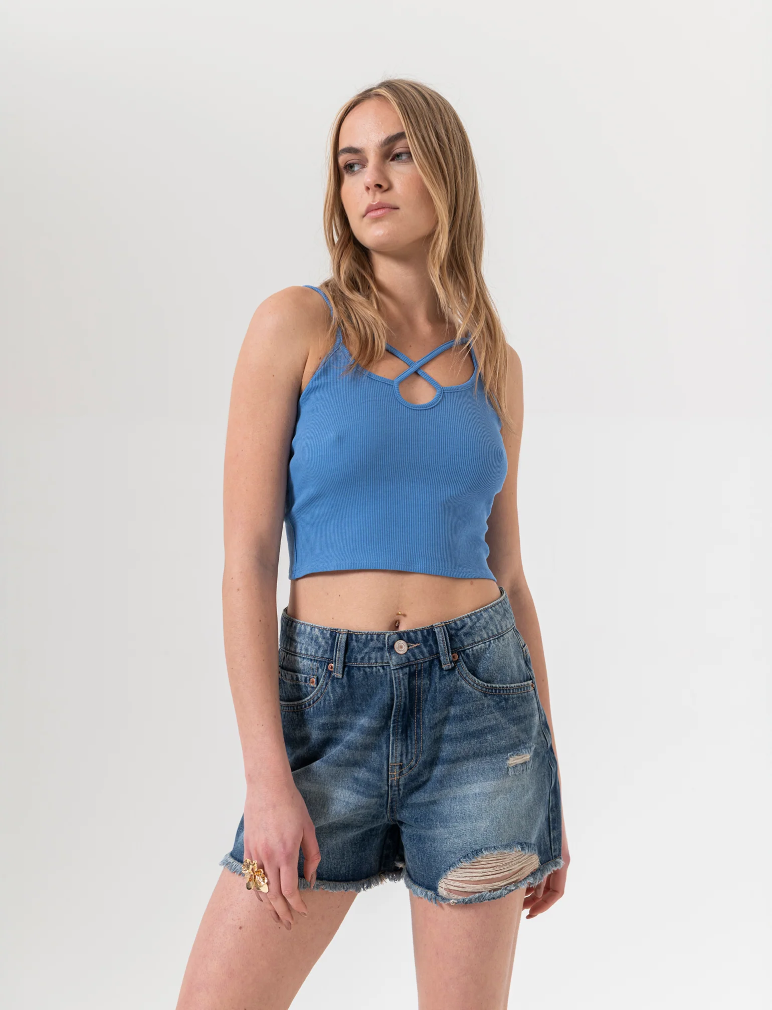 Top a costine da donna - Bluette - Image 3