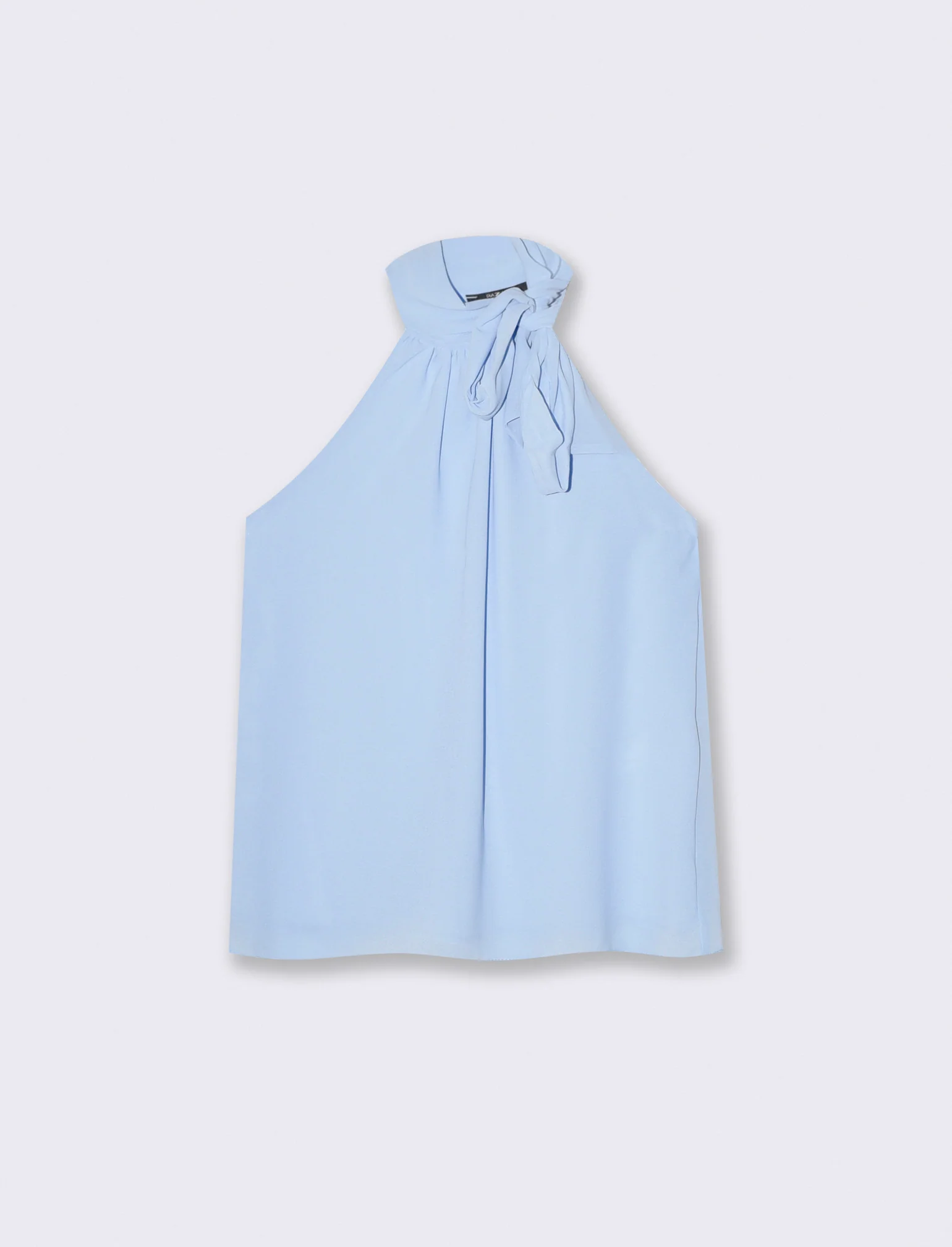 Top a giromanica con fiocco sul collo - Celeste